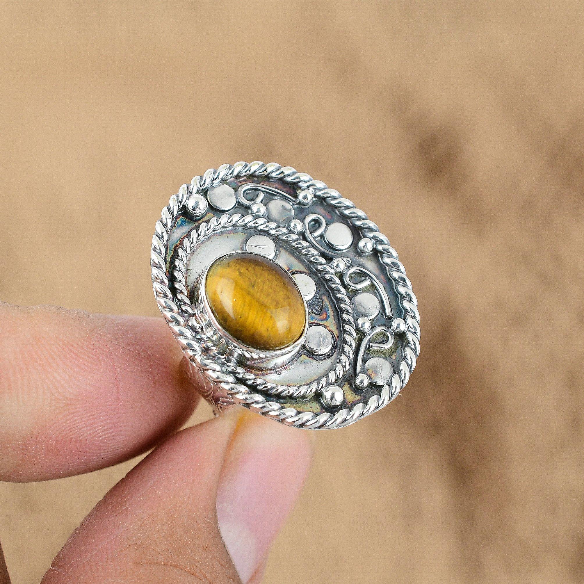 Ко Дню матери Сделка Овальное кольцо с камнем Тигровый глаз для сакральной чакры Ювелирное изделие из серебра 925 пробы