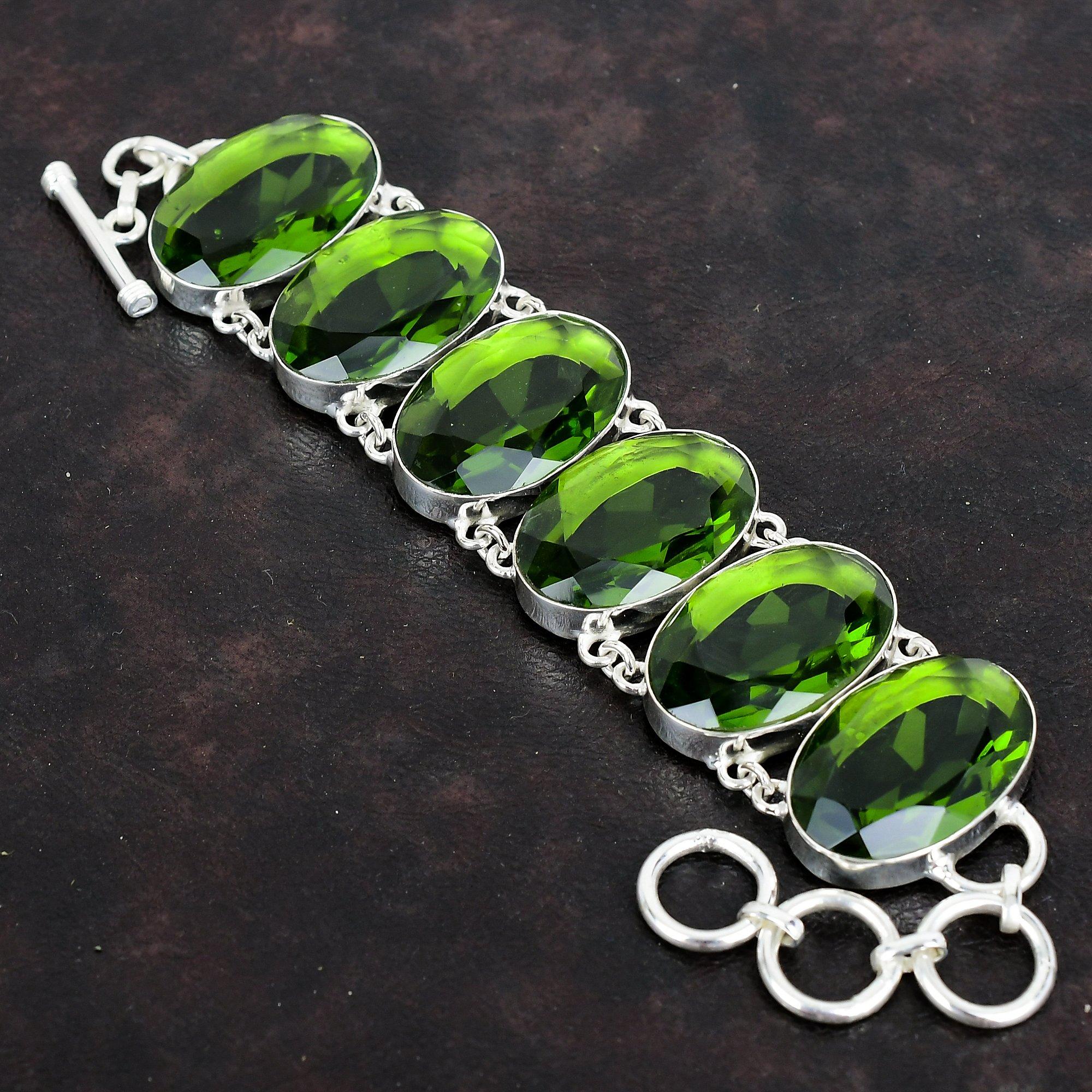 Граненый браслет из перидота ручной работы, браслет из драгоценных камней, уникальное украшение, браслет из стерлингового серебра 925 пробы, браслет с регулируемой цепочкой, подарки на годовщину