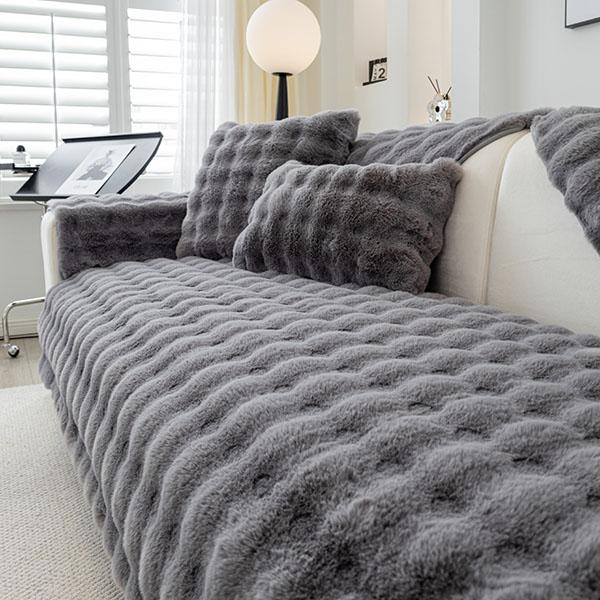 Rabbit Plush Sofa Cushion Winter Padded Plush Cushion Non-slip Leather Sofa Cover  Cover Cloth Towel