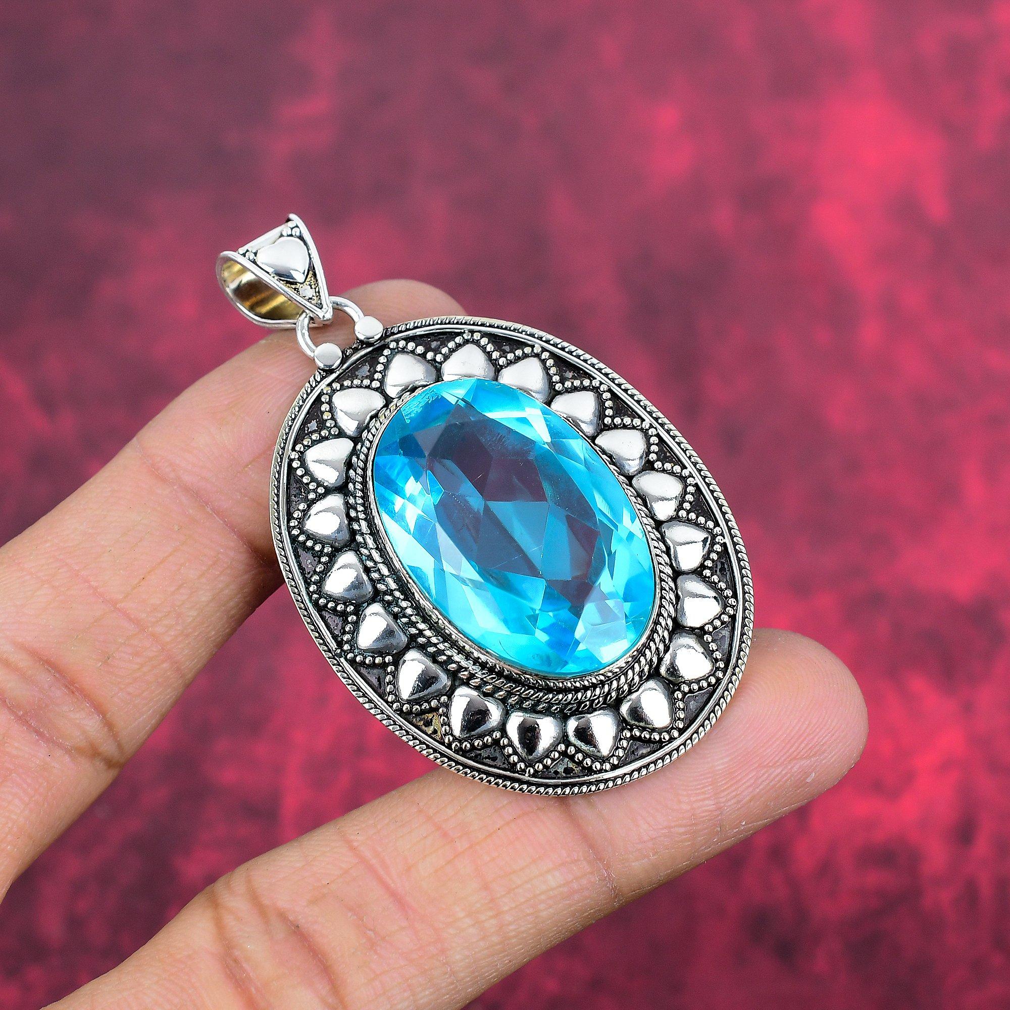 Подвеска с голубым топазом, ювелирные изделия из цельного серебра 925 пробы с драгоценными камнями, подвеска ручной работы, на День благодарения