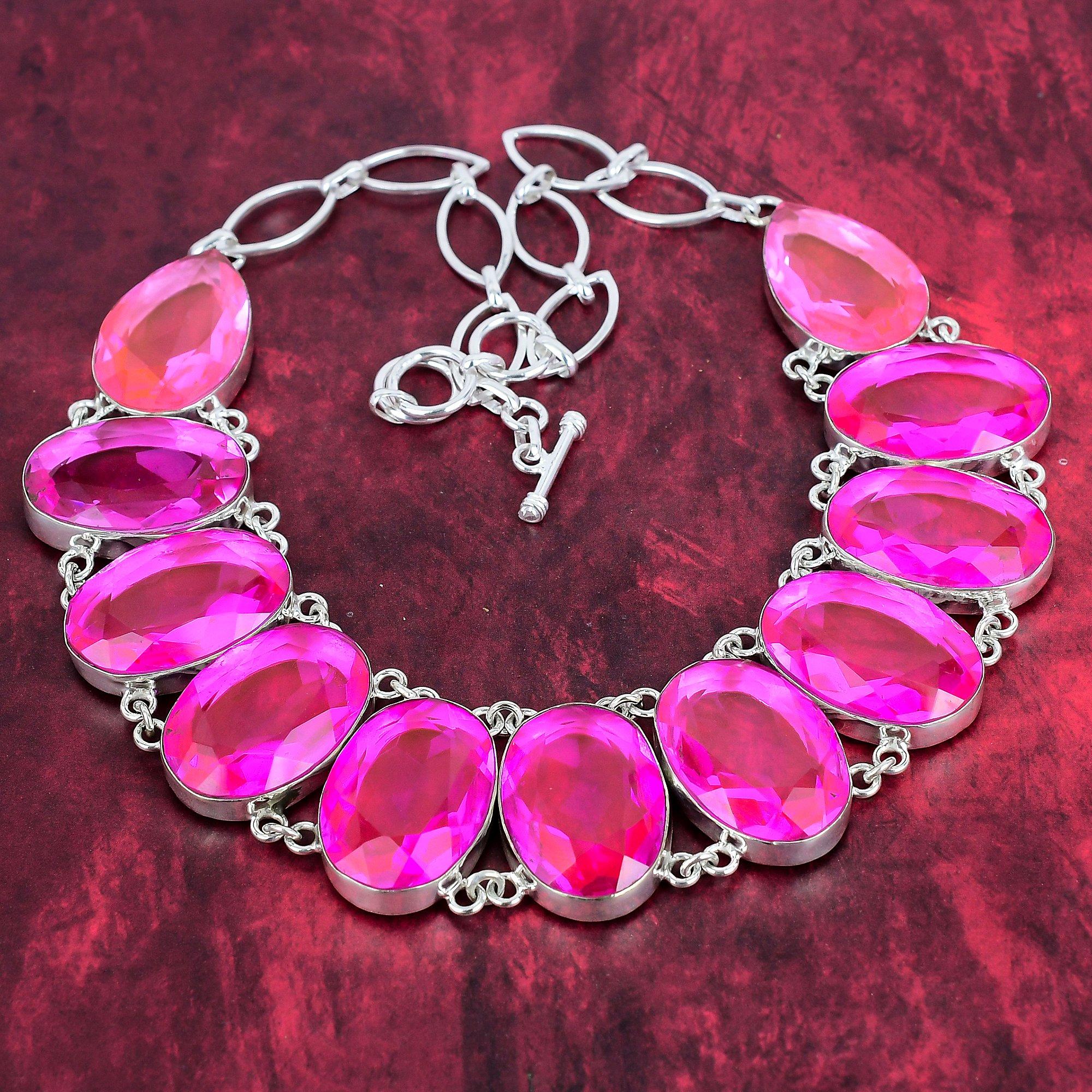 Faceted Pink Topaz Necklace Jewelry, 925 Sterling Silver Gemstone Necklace Jewelry, Handmade Adjustable Chain Unique Jewelry