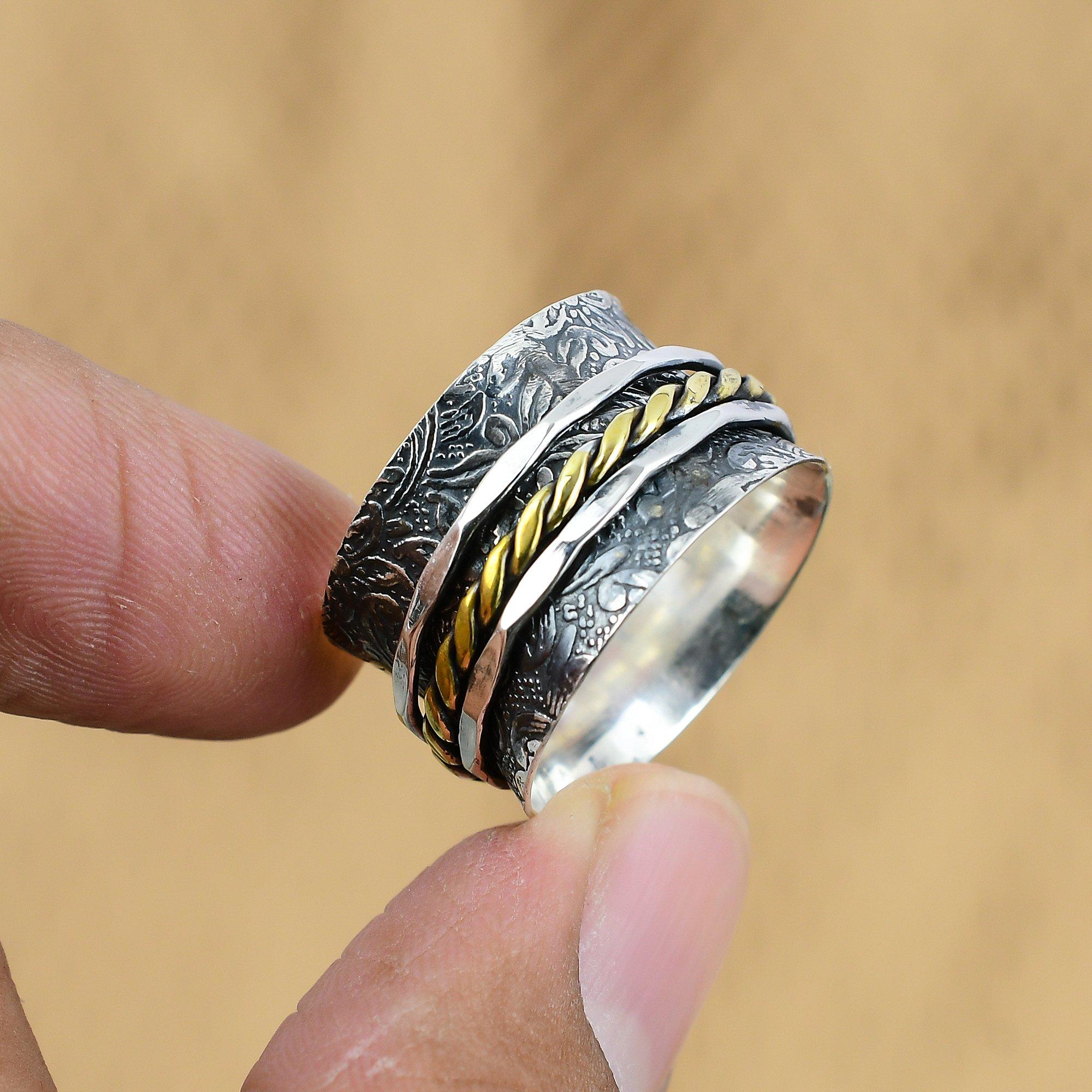 Wedding Gift For Her 925 Silver Natural No Stone Gemstone Spinner Ring Size 10.5