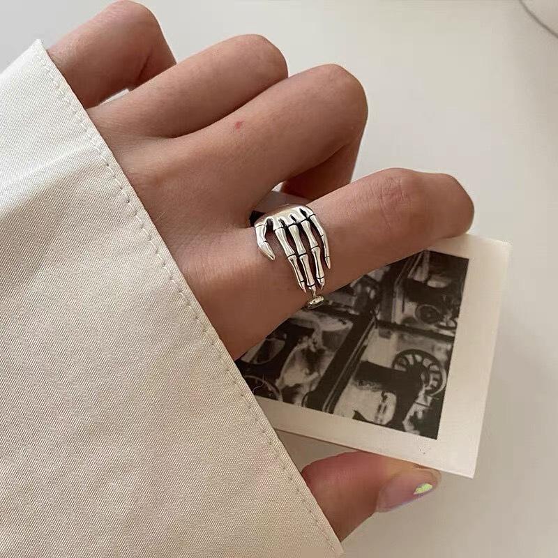 Панк-кольцо изменяемого размера для женщин и мужчин, открытый рок, винтажный готический скелет, ручная петля, ретро-кольца на палец, вечерние ювелирные изделия, подарок