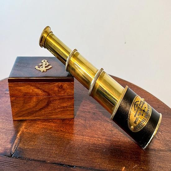 Victorian Nautical Style Brass Leather 15.24 Cm Telescope with Wooden Box Birthday Gift, Christmas, New Year Gift, Home Office