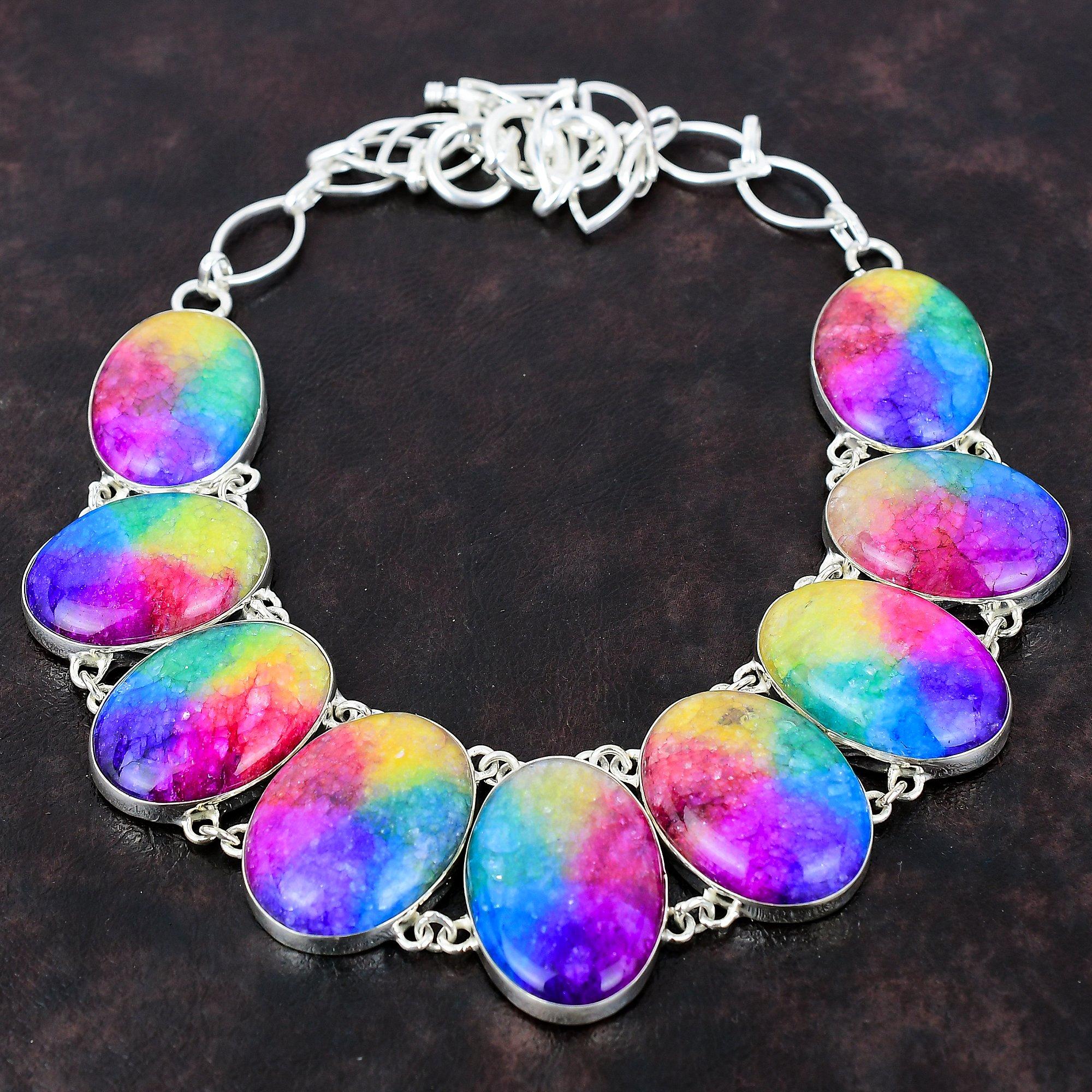 Ожерелье из радужного солнечного кварца с друзами. Удивительное ожерелье из драгоценных камней. Ожерелье из стерлингового серебра 925 пробы. Регулируемое ожерелье-цепочка. Достойные ювелирные изделия ручной работы.