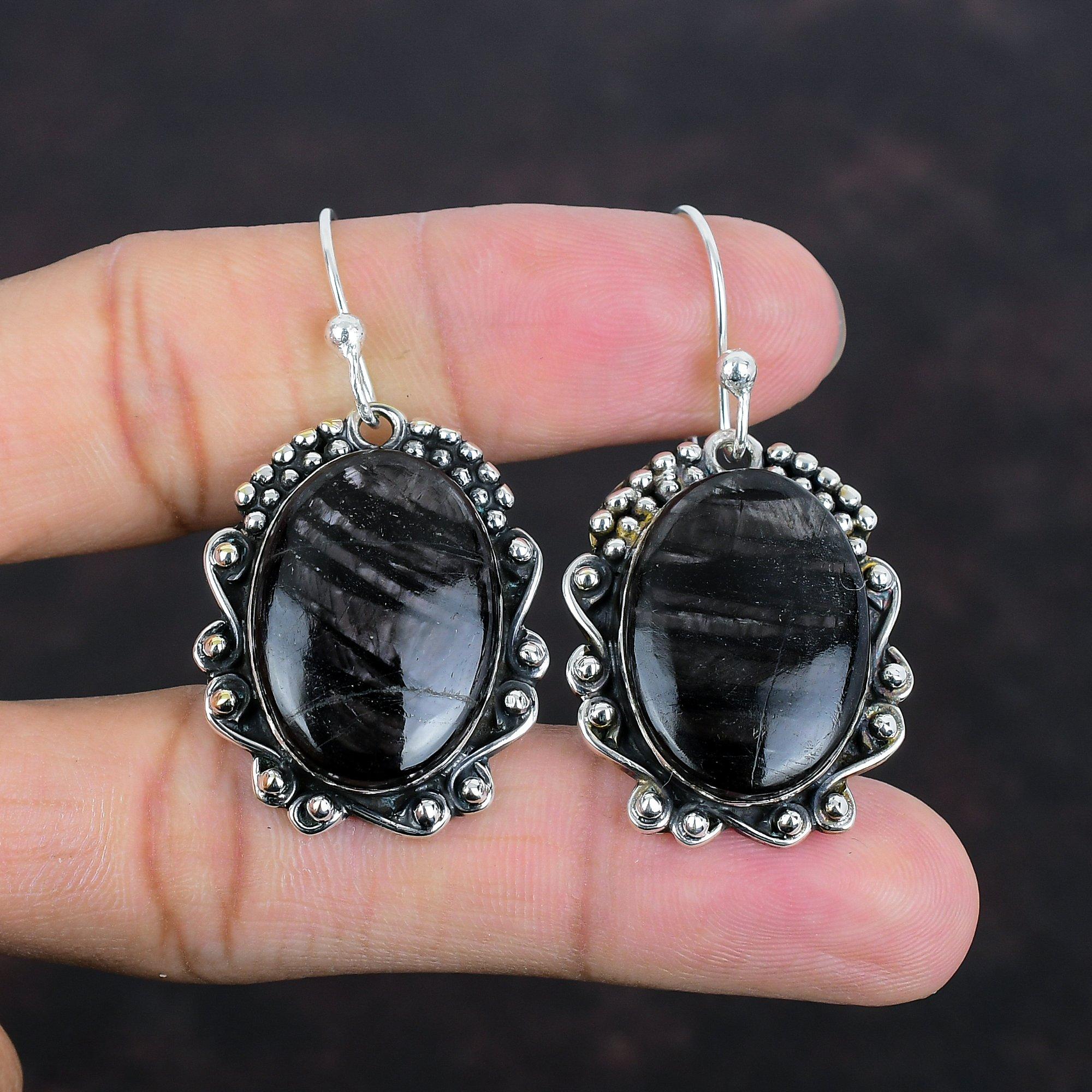 Серьги из гиперстена, настоящие драгоценные камни, серьги новейшего дизайна, ювелирные изделия ручной работы, серьги из стерлингового серебра 925 пробы, изящные ювелирные изделия, подарки для женщин