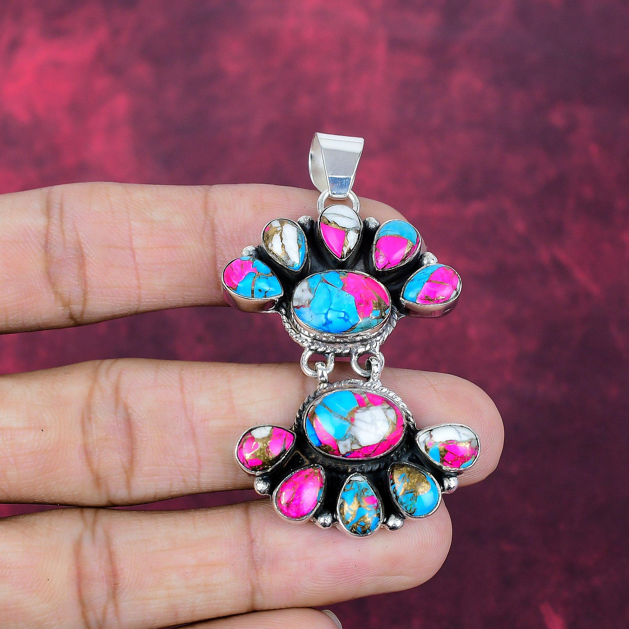 Cotton Candy Turquoise Handmade Gemstone Pendant, 925 Solid Sterling Silver Pendant Antique Jewelry, For Engagement Gift