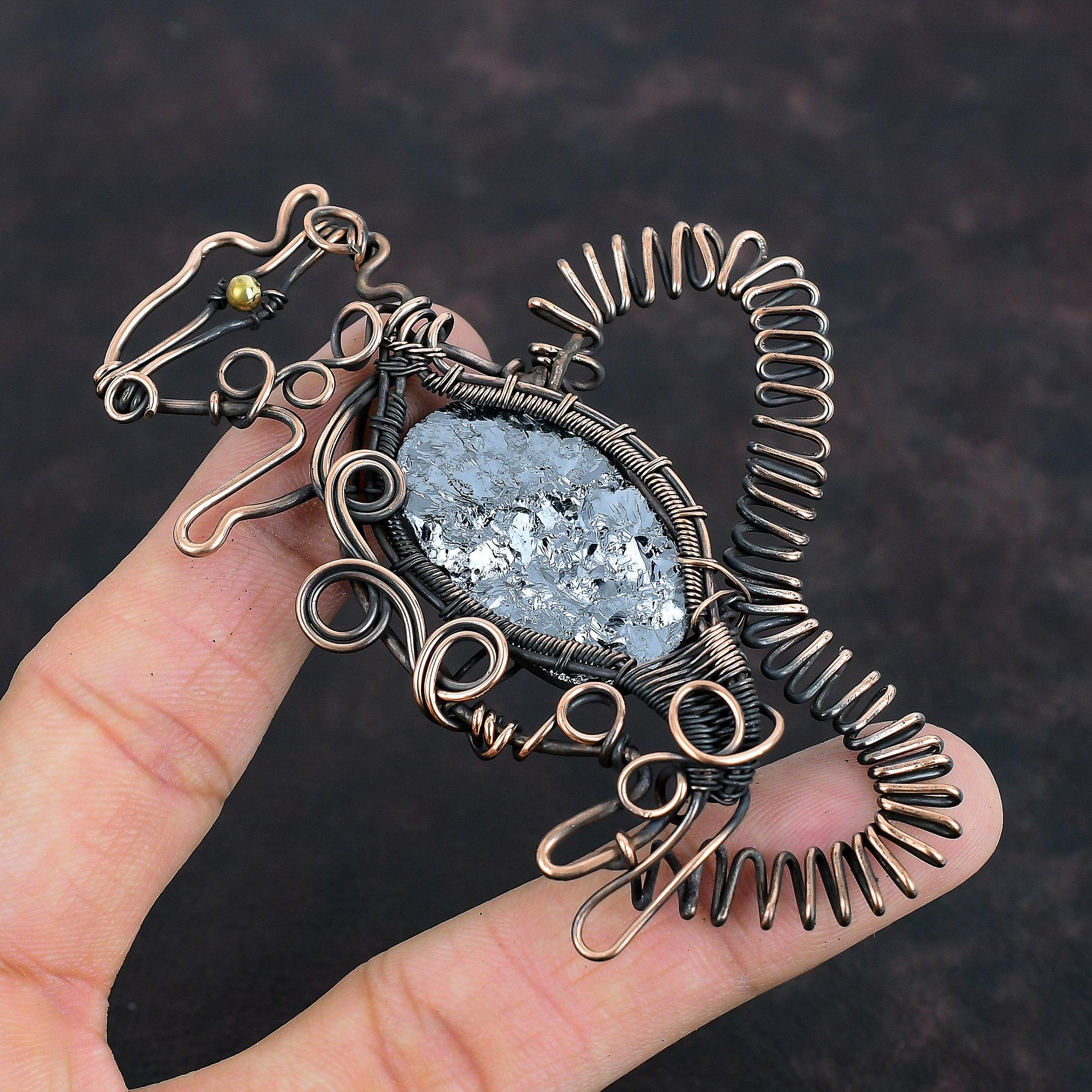 Shungite Rough Copper Pendant Wire Wrapped Gemstone Pendant Handmade Copper Jewelry Dainty Rabbit Pendant Wire Wrap Jewelry Gifts For Women