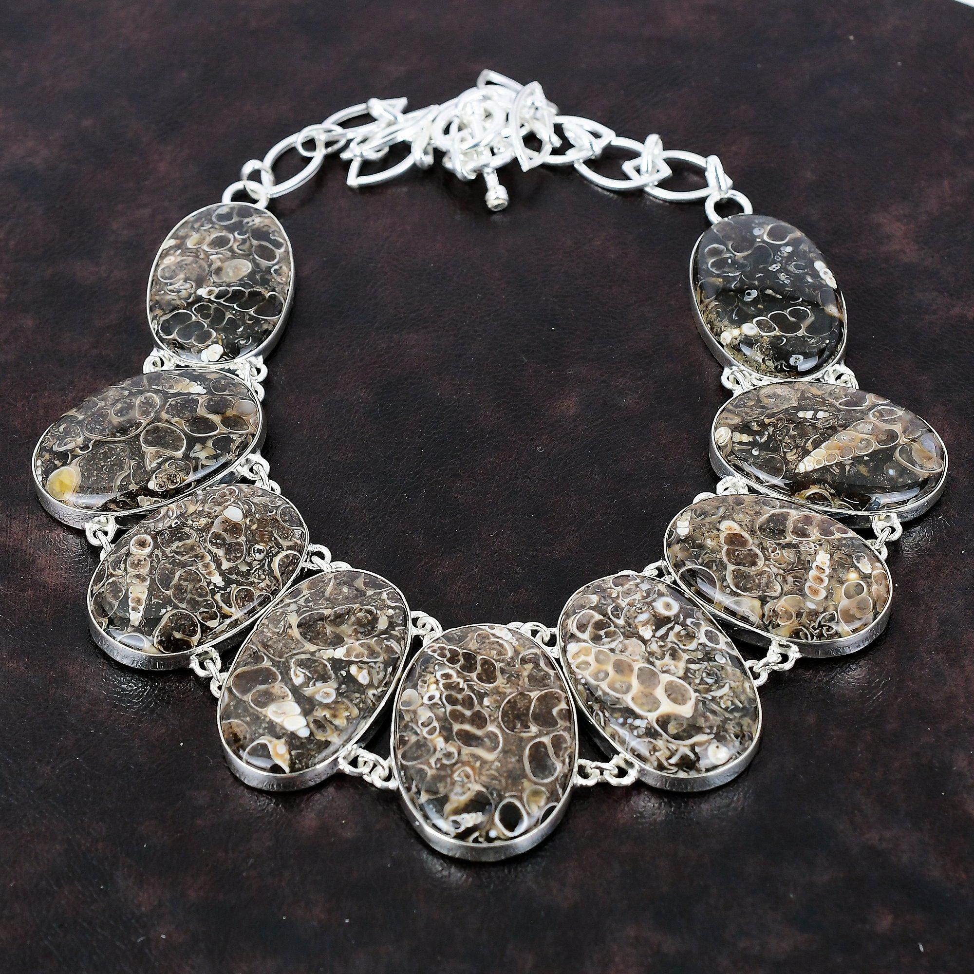 Ожерелье из агата Turritella, ожерелье из стерлингового серебра 925 пробы, дизайнерские ювелирные изделия из драгоценных камней, регулируемое ожерелье-цепочка, ожерелье ручной работы, подарок для невесты