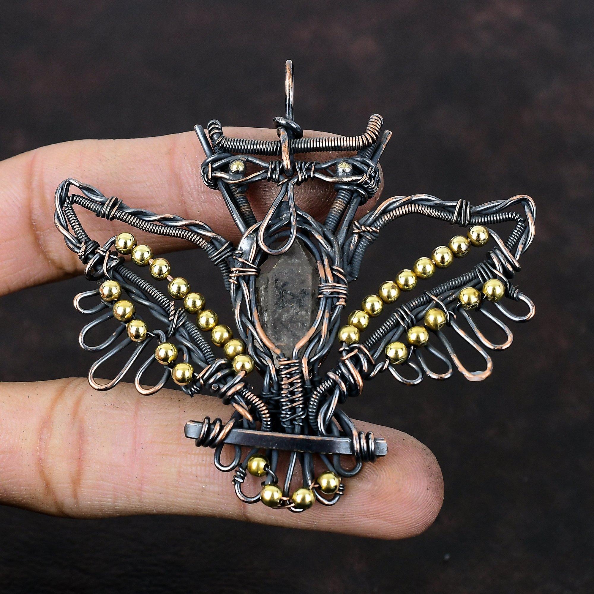 Подвеска с бриллиантами Herkimer, медная проволока, обернутая драгоценным камнем, подвеска в виде совы, проволочная обмотка, ювелирные изделия ручной работы, медные украшения, подарок для мамы