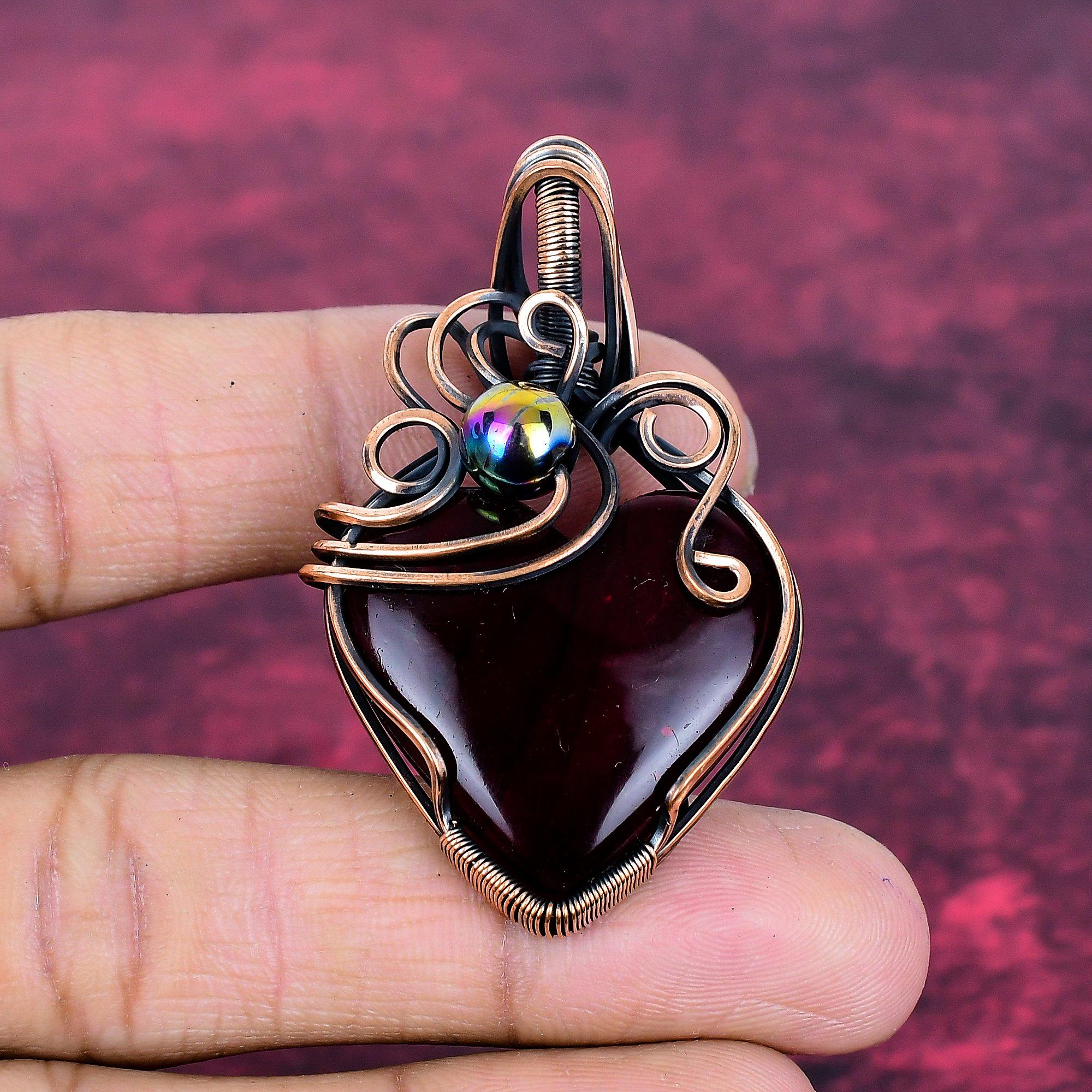 Red Fire Labradorite Gemstone Pendant Handmade Jewelry Copper Wire Wrapped Pendant