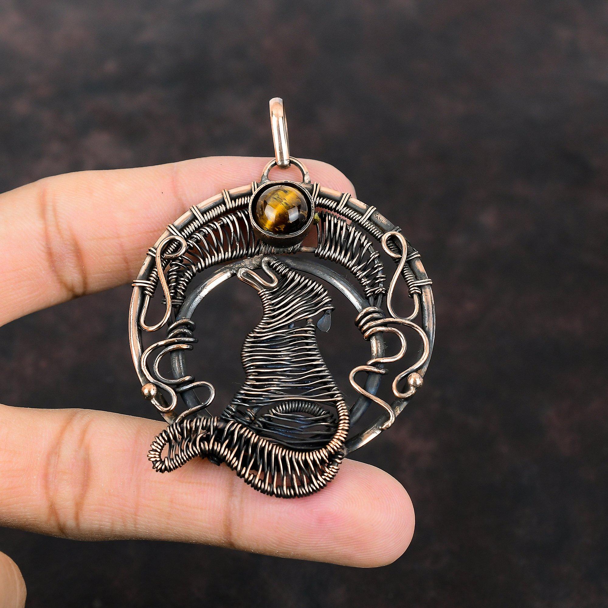 Подвеска "Тигровый глаз" из медной проволоки, подвеска в виде собаки, оригинальные ювелирные изделия из драгоценных камней, подвеска ручной работы для женщин, медные украшения, подарок для него