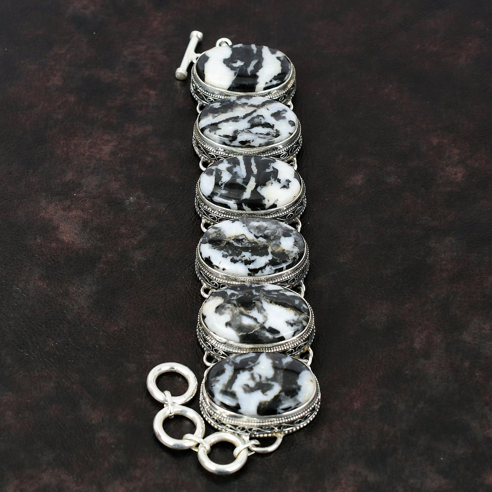 Белый бирюзовый браслет Buffalo Винтажный браслет Браслет из стерлингового серебра 925 пробы Ювелирные изделия ручной работы Браслет из драгоценных камней Регулируемый браслет-цепочка