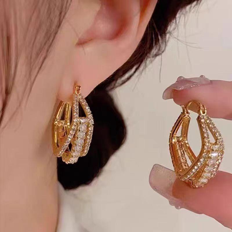 Square Zirconia Earring Buckle Gold Women's High Grade Earrings Rhinestone Hoop Earrings for Women