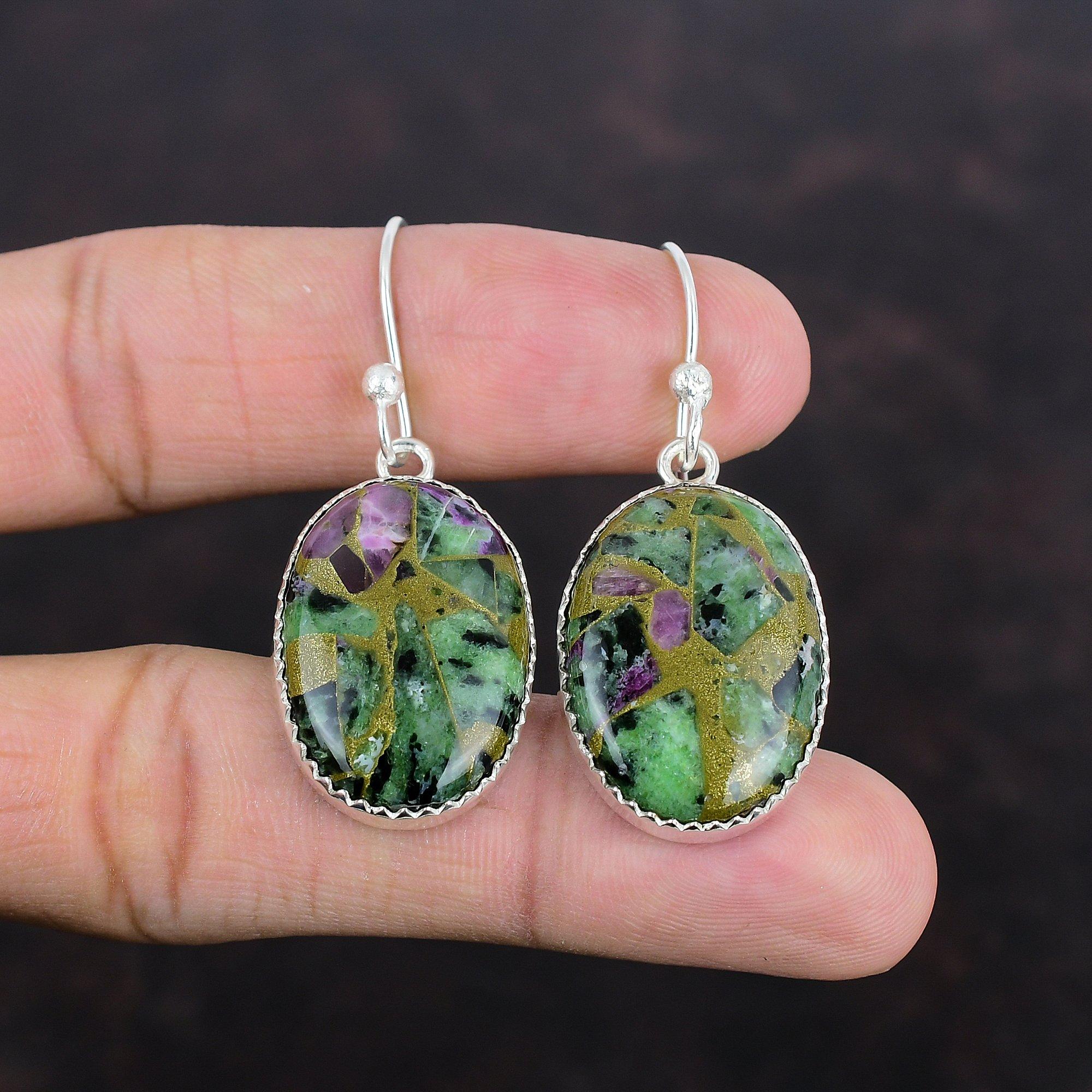 Серьги из медного рубина и цоизита, серебряные серьги 925 пробы, уникальные стильные ювелирные изделия, изящные серьги ручной работы, серьги из натурального драгоценного камня, подарки для жены