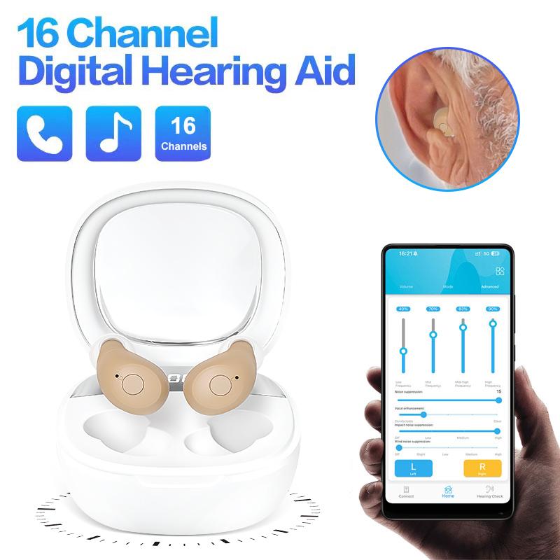 16 Channels Hearing Aid For Deafness Elderly Bluetooth Hearing Aids App Control Rechargeable Sound Amplifier with LED Display