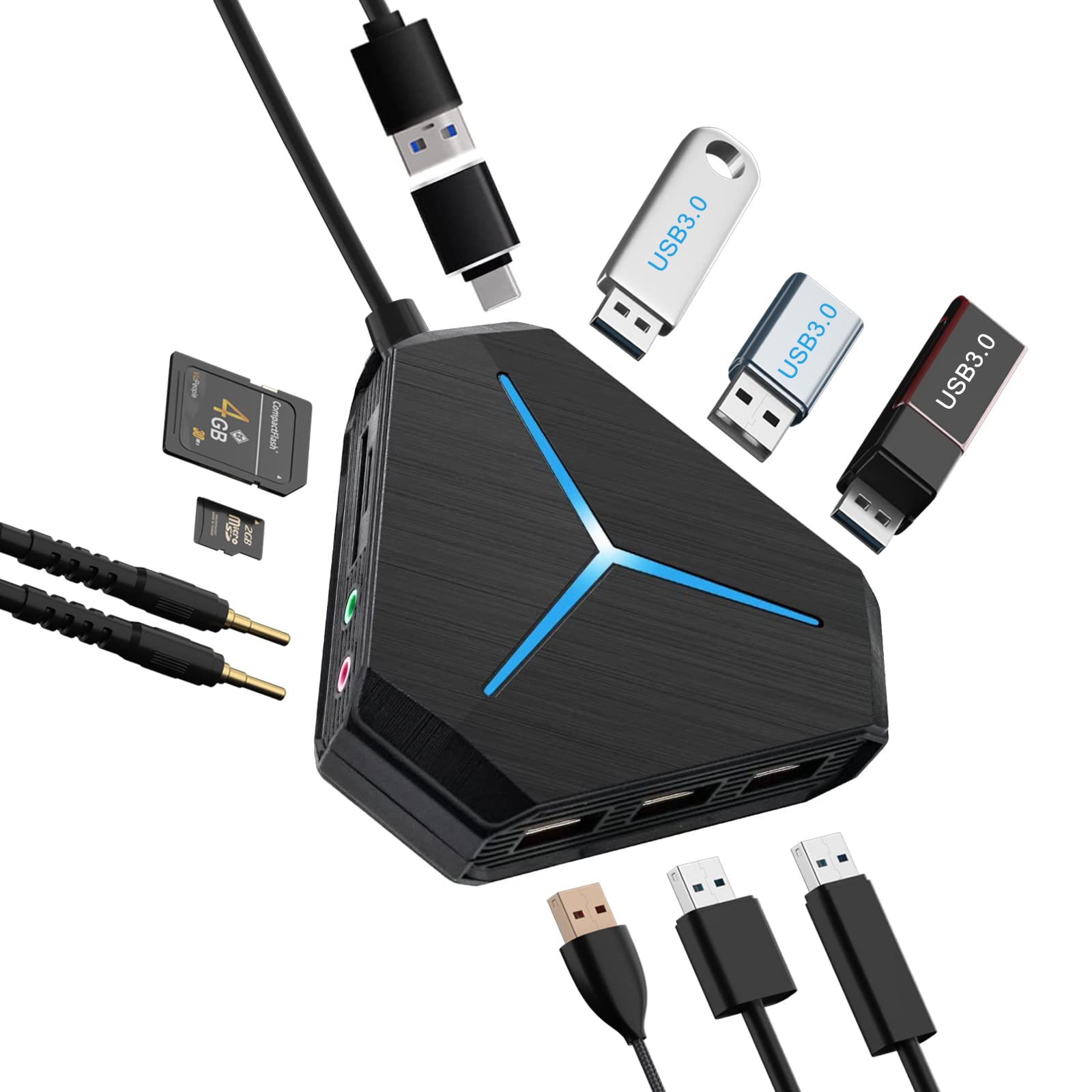 10-портовый USB-концентратор с USB3.0/2.0, устройством чтения карт SD/TF, USB-разветвителем для ноутбука, клавиатуры, мыши, Mac, ПК, iPad Pro, Surface Pro и устройств USB C