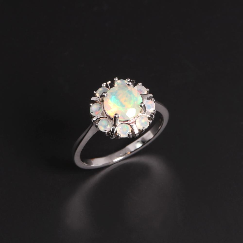 Великолепное кольцо в форме цветка с натуральным опалом и драгоценным камнем S925, серебро, элегантные благородные драгоценные камни, изысканные ювелирные изделия, подарок для женщин и девочек
