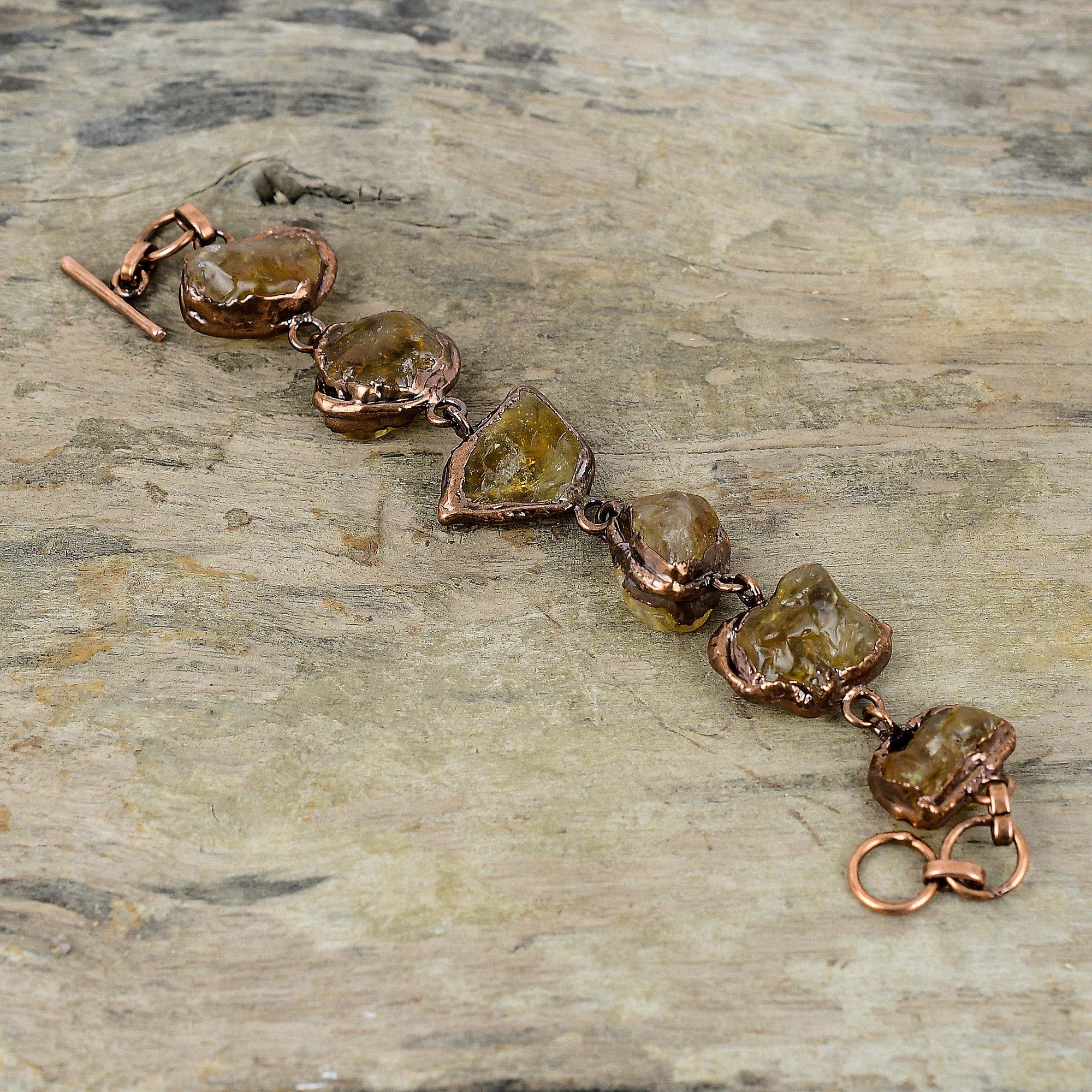 Грубый браслет с цитрином, медный браслет, изготовленный гальваническим методом, регулируемый браслет-цепочка, ювелирное изделие, изготовленное гальваническим способом, подарок для нее, драгоценный камень, ювелирные изделия ручной работы