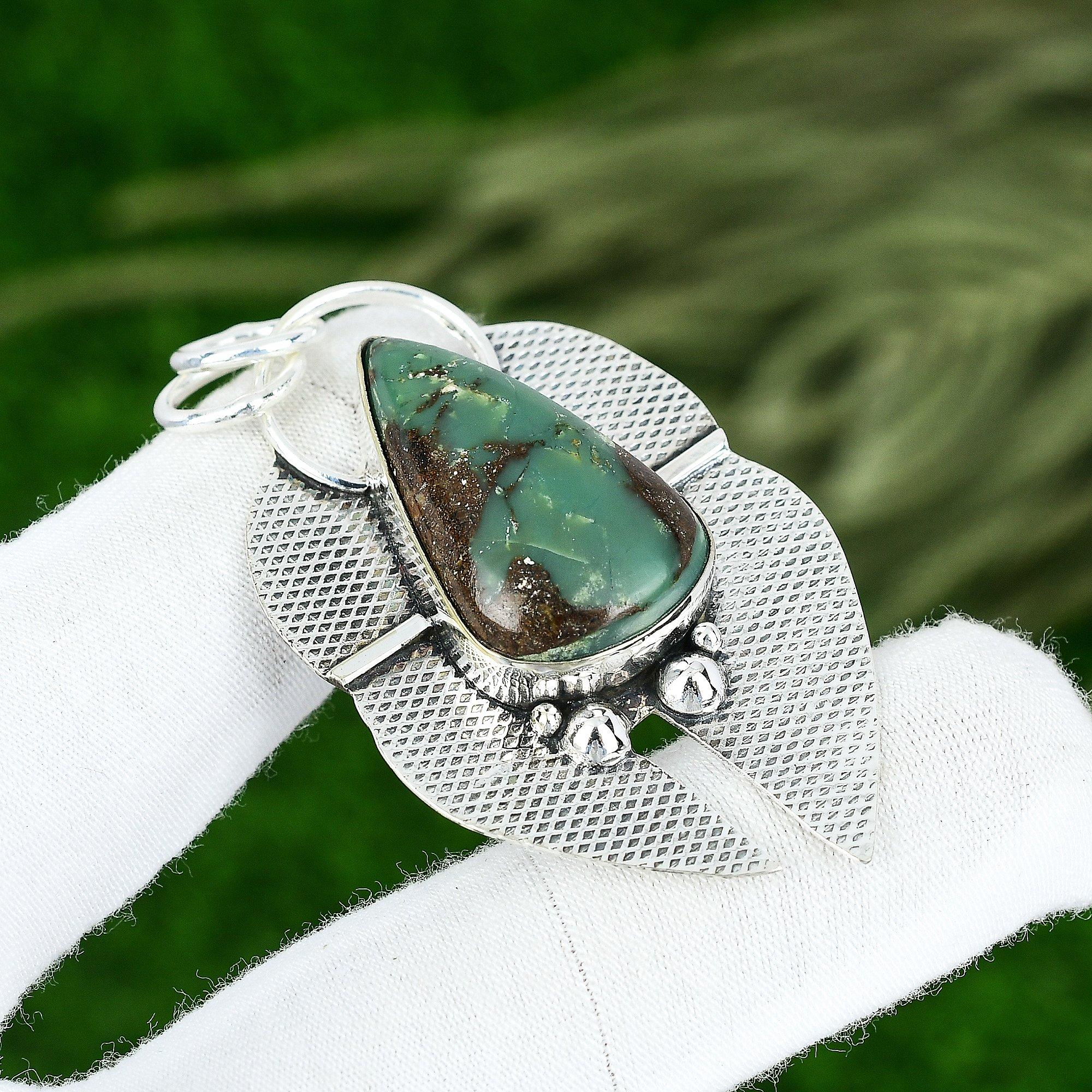 Sisters Day Deal 925 Silver Pear Natural Chrysoprase Birthday Engagement Pendant