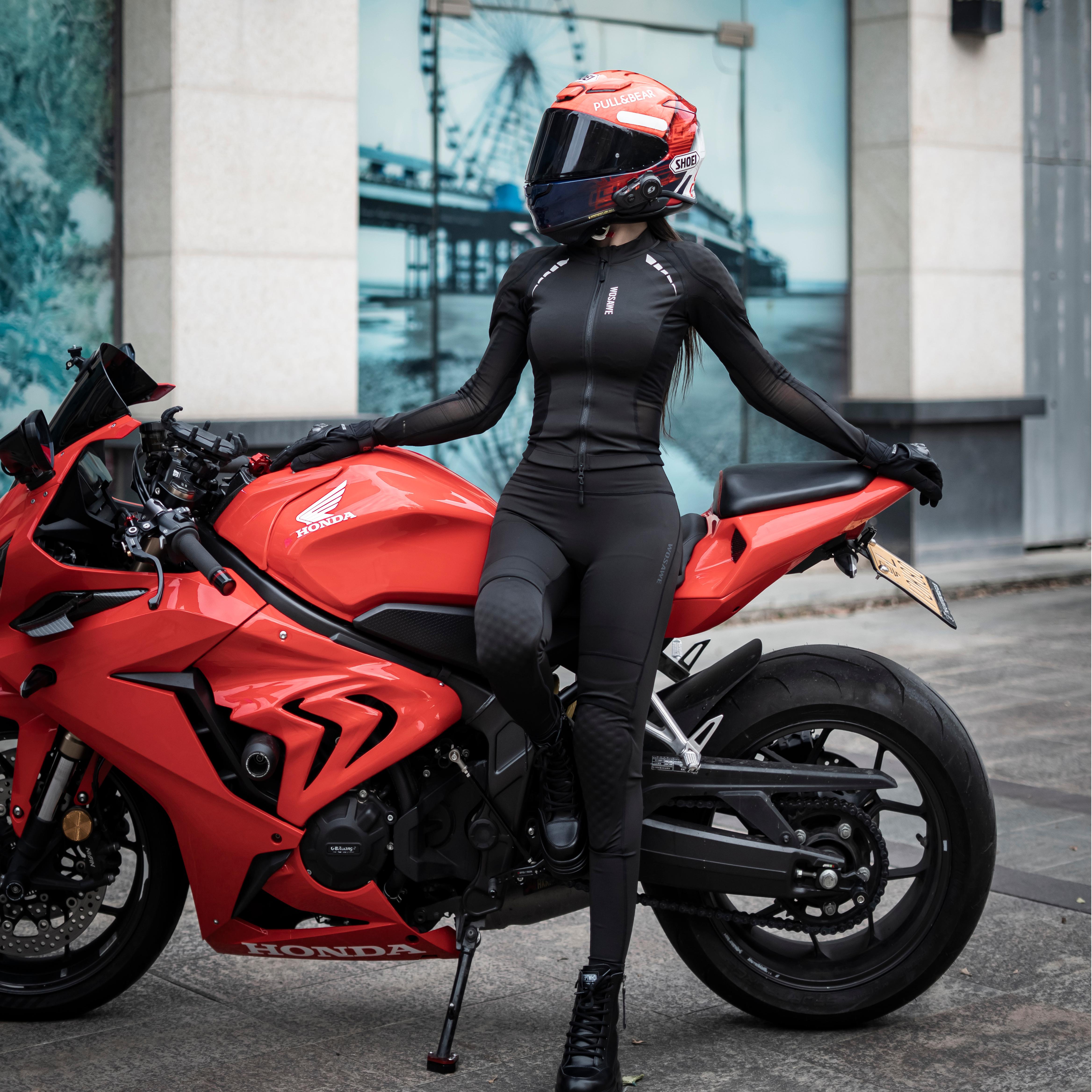 Wosawe Women Motocross High Stretch Breathable CE Certified Removable Soft Gaiter Slimming Top High Waist Riding Pants Motorcycle Rider Soft Armor Set