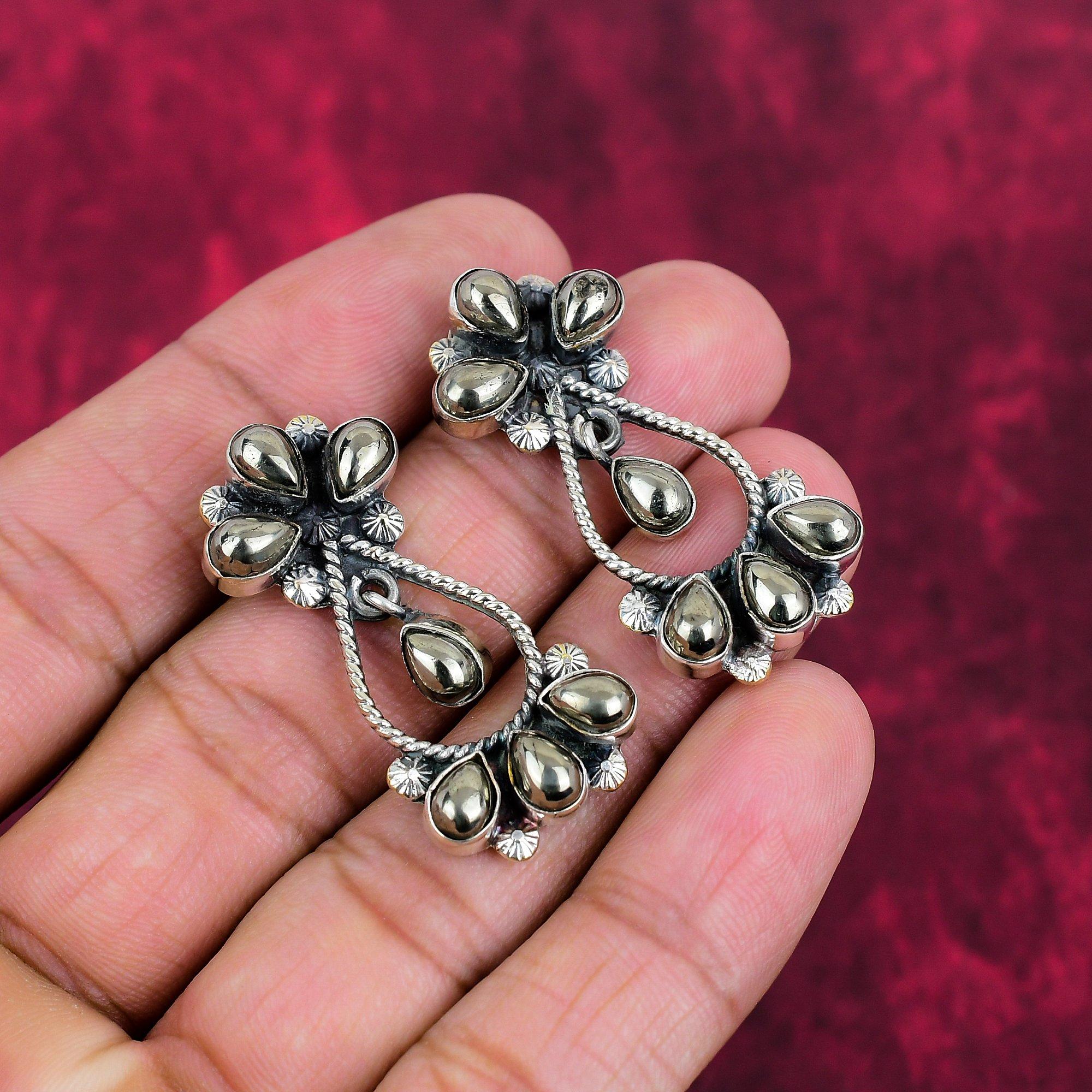 Ювелирные изделия из чистого серебра 925 пробы с золотым апачским пиритом, красивые серьги ручной работы, ювелирные изделия с драгоценными камнями пирит класса AAA+