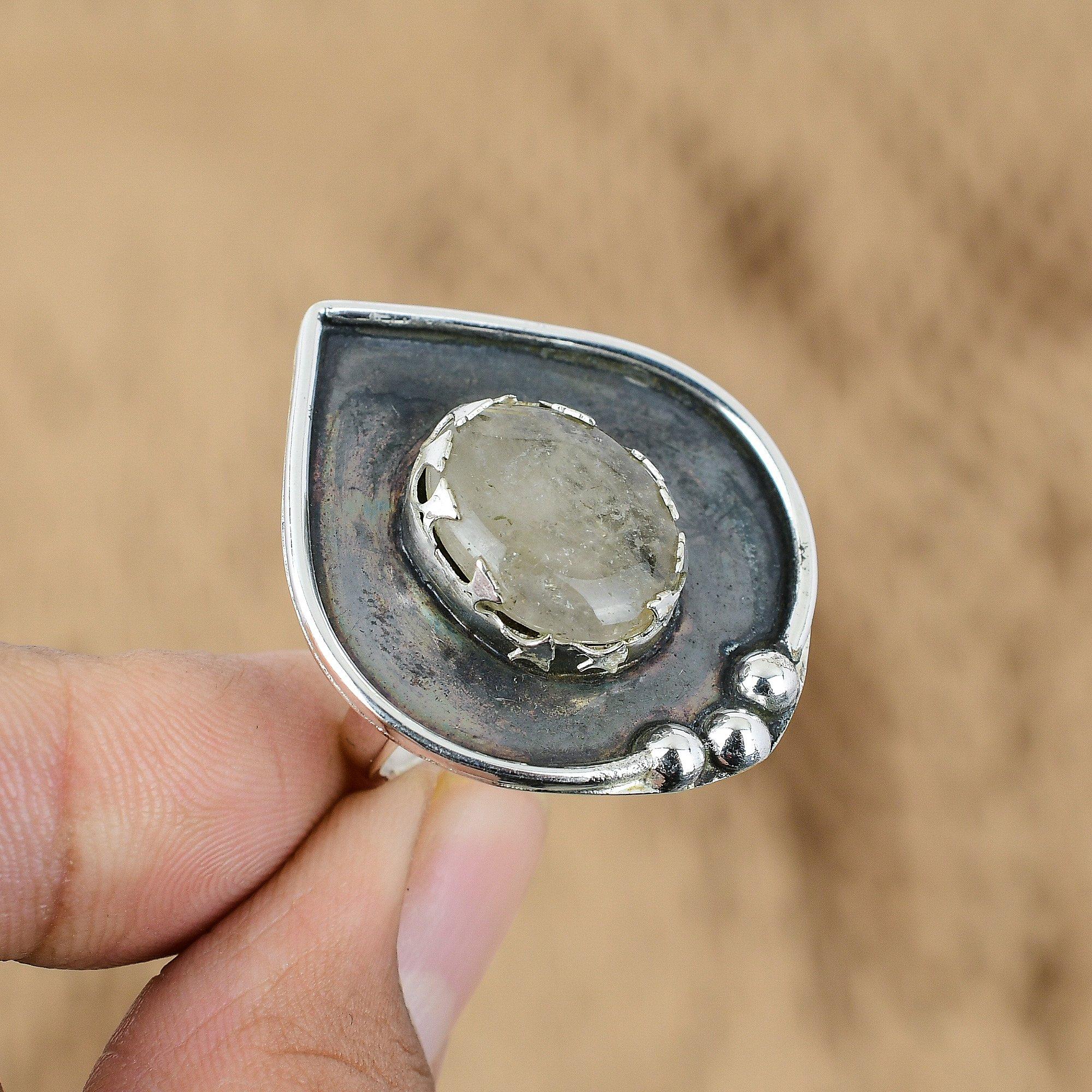 Mothers Day Deal 925 Sterling Silver Golden Rutile Gemstone Statement Wife Ring