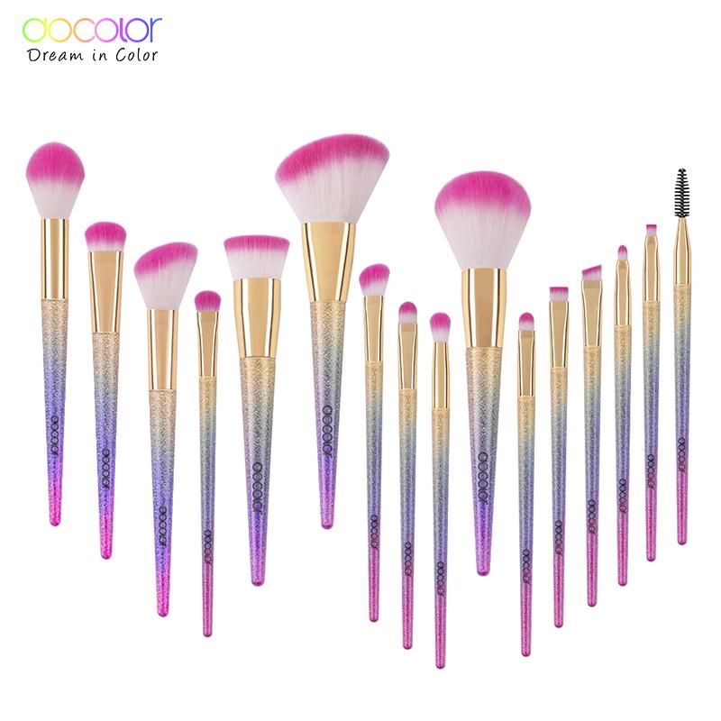 Docolor 16PCS Professional Makeup Brush Set Beauty Foundation Powder Blush Eyeshadow Blending Eyelash Concealer Fan Make Up Kits