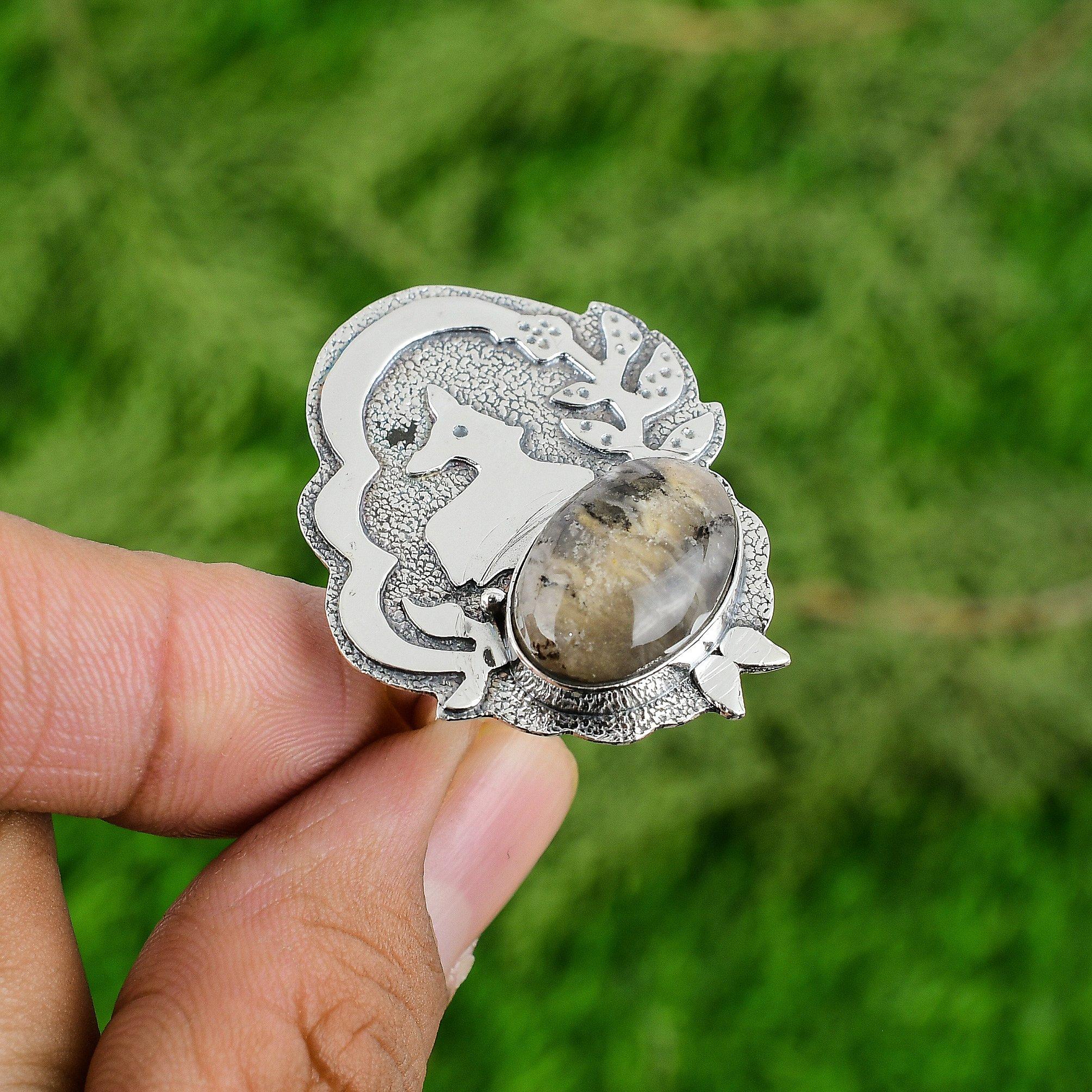 Овальный Камень Агат Плюм 925 Серебро Модное Безель Штабелируемое Элегантное Сестринское Новое Кольцо