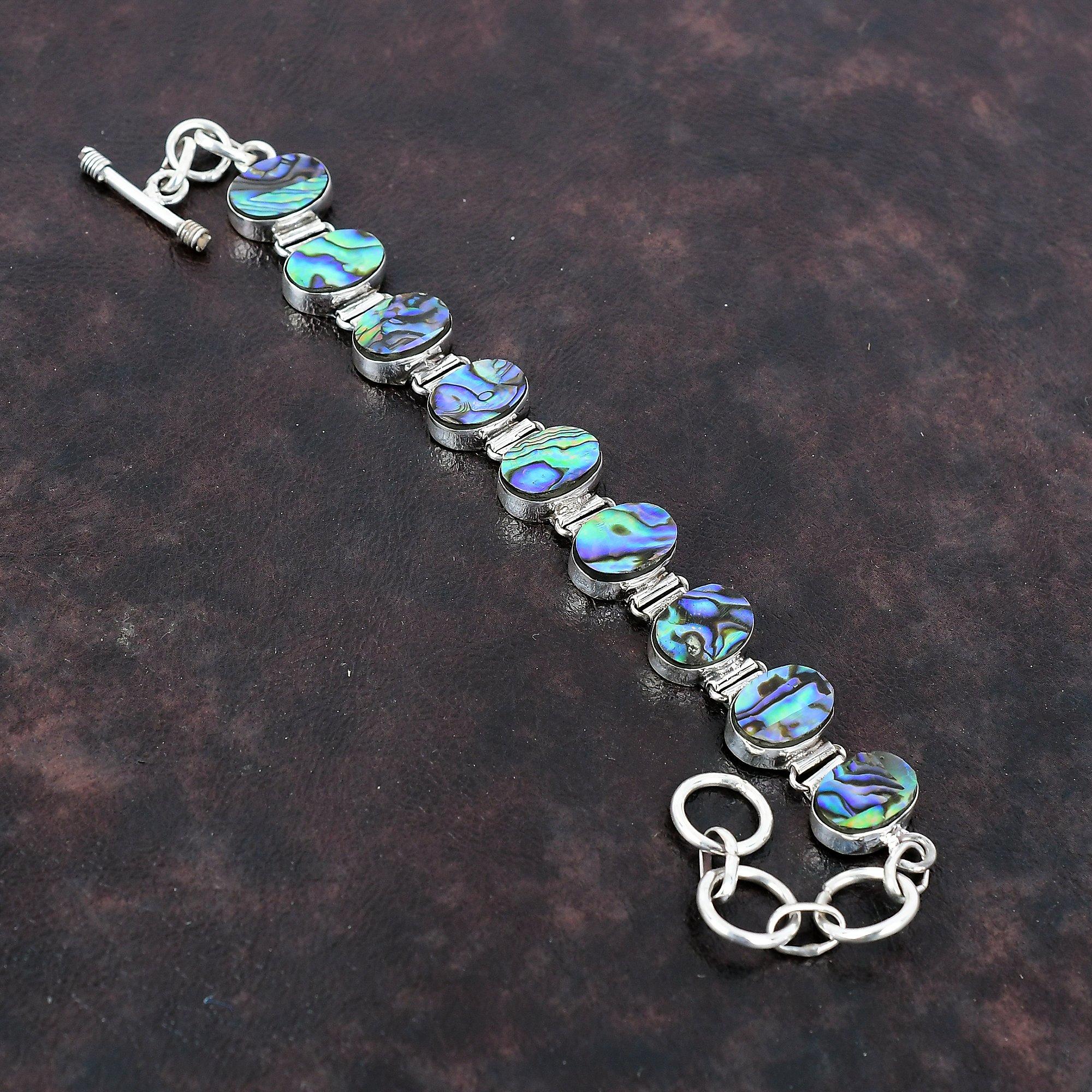 Браслет из ракушки морского ушка Ювелирные изделия ручной работы Браслет из стерлингового серебра 925 пробы Ювелирные изделия из драгоценных камней Регулируемый браслет-цепочка Подарок для нее Элегантные украшения