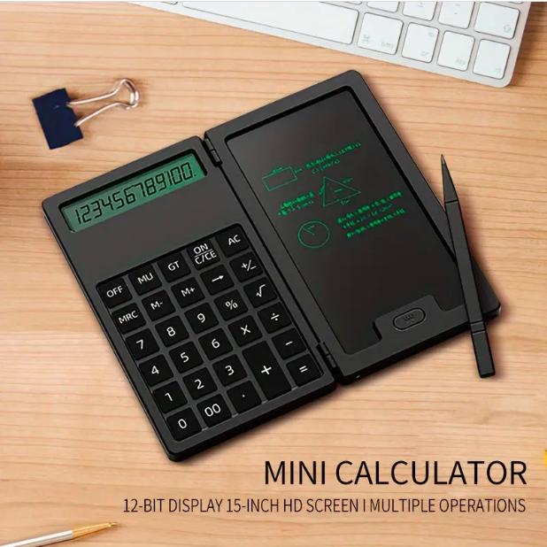 6-дюймовый ЖК-планшет для письма, цифровой блокнот для рисования, складной калькулятор, 12-значный дисплей со стилусом, кнопка стирания, функция блокировки