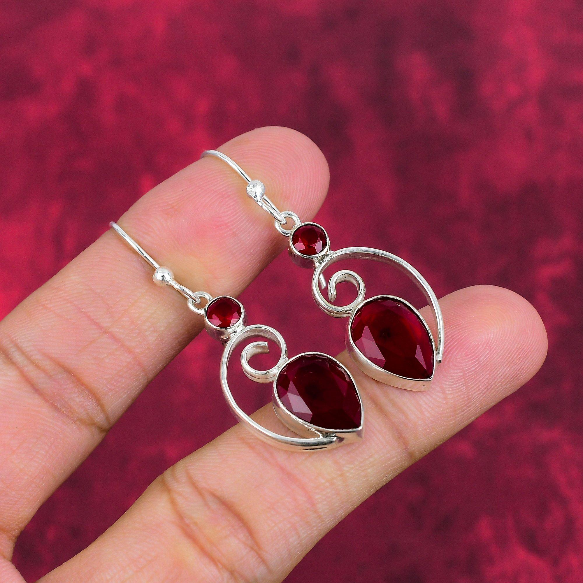 Серьги с ограненным рубином, драгоценные камни, серьги из стерлингового серебра 925 пробы, подарок для женщин, серьги ручной работы