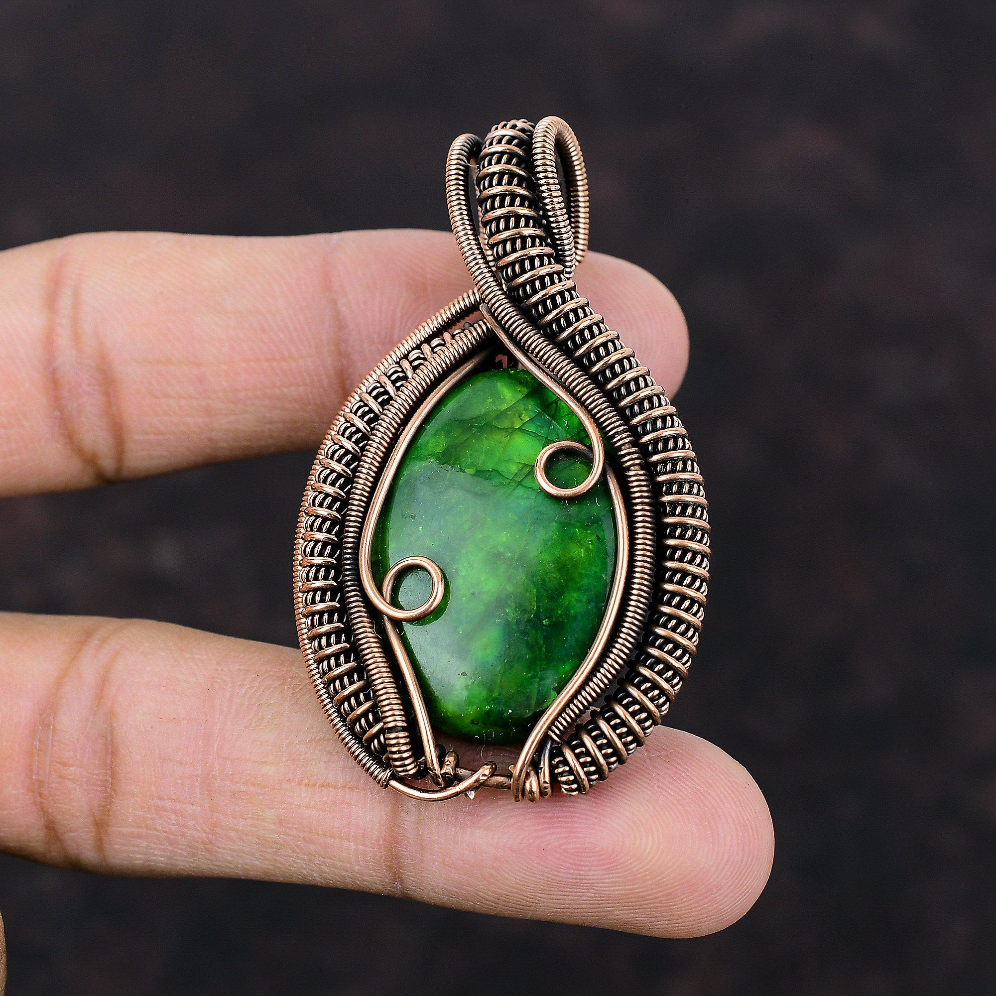 Green Fire Labradorite Pendant Copper Wire Wrapped Pendant Handmade Pendant Designer Copper Jewelry Gemstone Pendant Special Occasion Gift