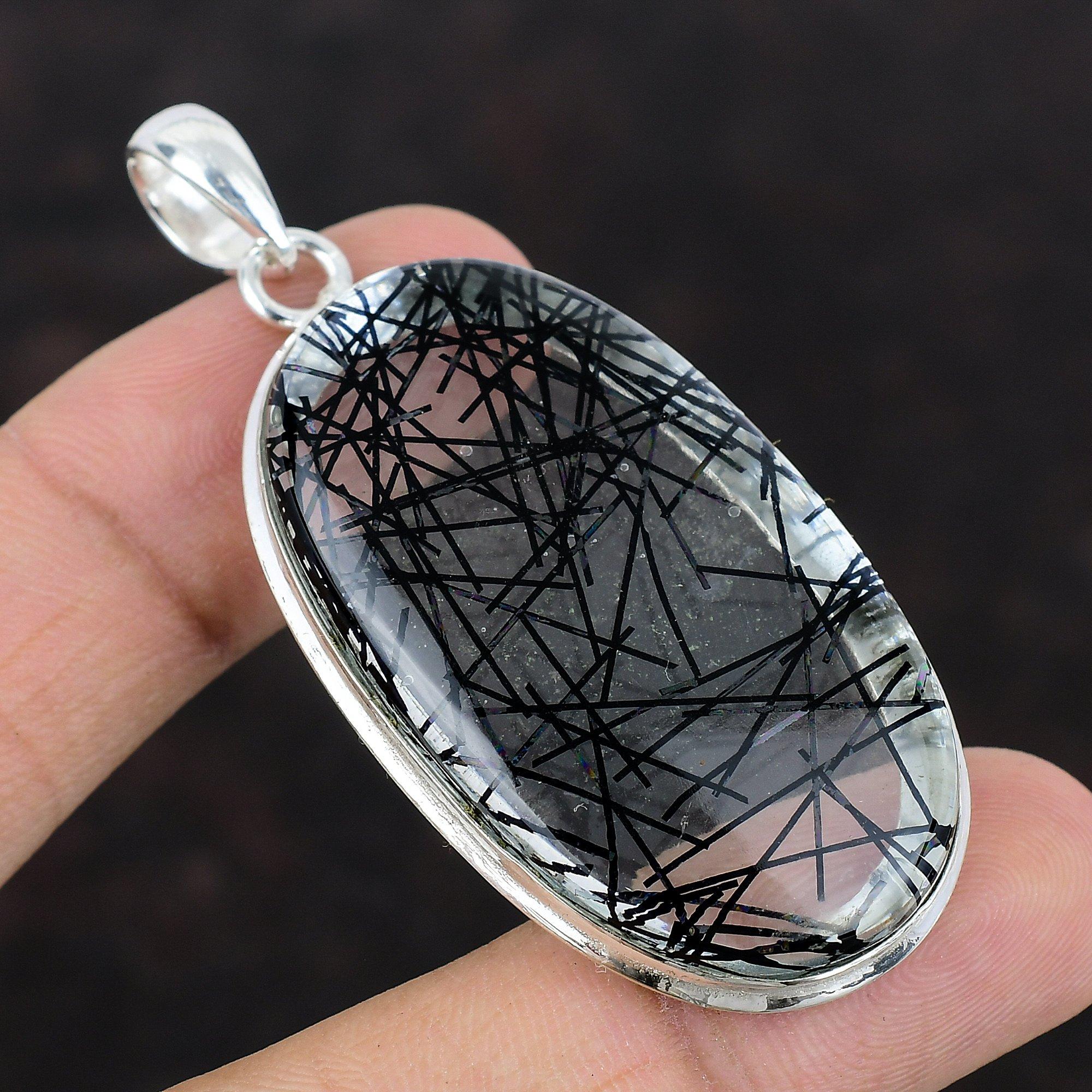 Черный кулон с рутилом, кулон из натурального драгоценного камня, кулон из стерлингового серебра 925 пробы, уникальные ювелирные изделия ручной работы, кулон из натурального камня, лучший подарок для друга
