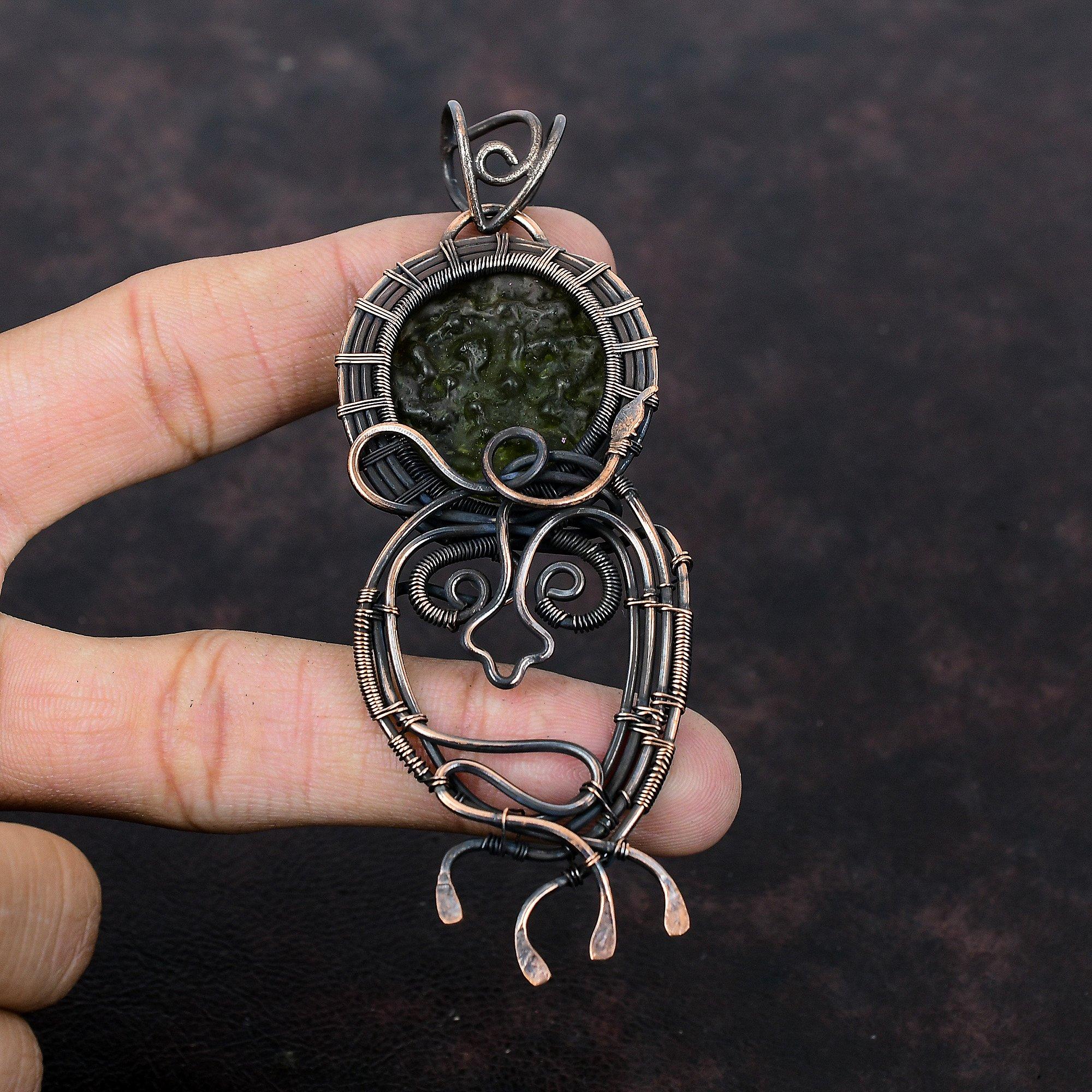 Moldavite Pendant Copper Wire Wrapped Pendant Moldavite Gemstone Jewelry Designer Pendant Copper Wire Jewelry Handmade Pendant Gift For Her