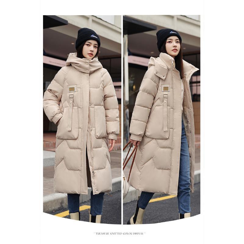 Cotton Jacket Female Long Section, Winter Knee Thickened Korean Version of Loose Hooded Cotton Coat, Female Versatile Cotton Jacket Coat