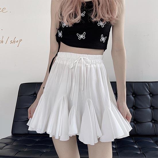 Белая плиссированная юбка с повязками для женщин, летняя мини-юбка трапециевидной формы с высокой талией, тонкая милая одежда с пышными рюшами, женская винтажная одежда