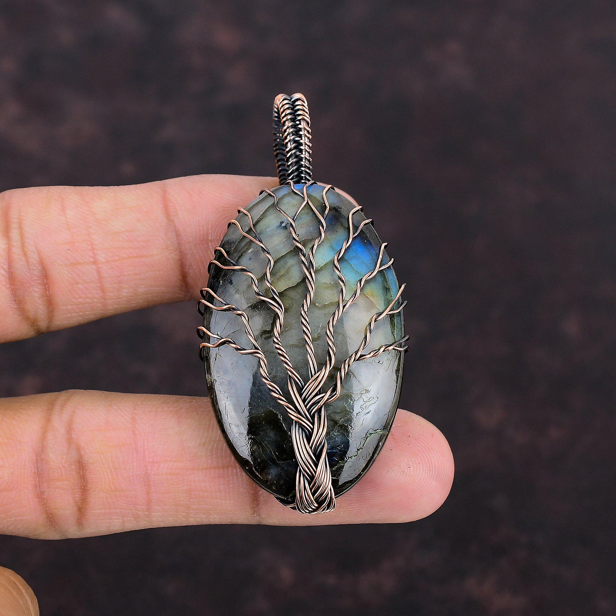 Tree Of Life Labradorite Pendant Copper Wire Wrapped Pendant Gemstone Pendant Copper Jewelry For Gift Handmade Pendant Wire Wrapped Jewelry