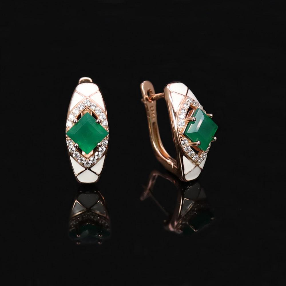 Bolaijewelry Натуральный зеленый агат, стерлинговое серебро 925 пробы, розовое золото, серьги с драгоценными камнями, винтажный дизайн, женский подарок на день рождения, годовщину