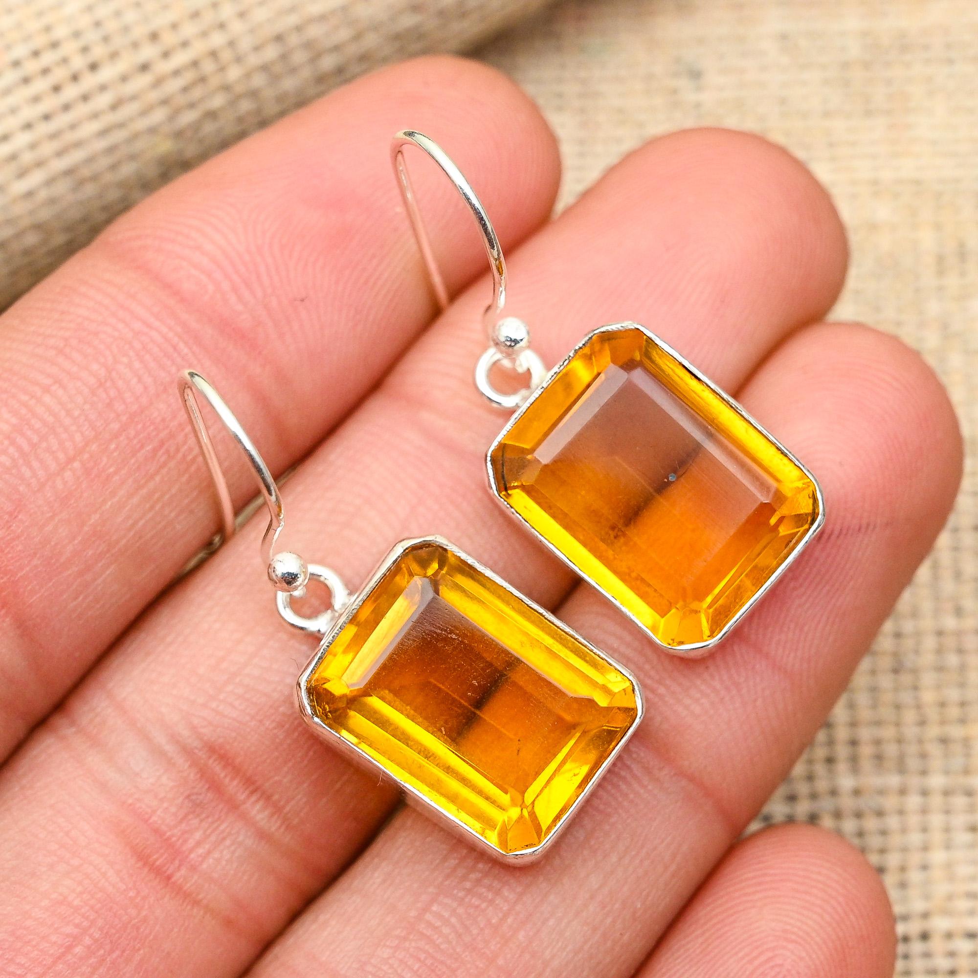 Honey Topaz Gemstone Handmade 925 Solid Sterling Silver Jewelry Earrings For Women