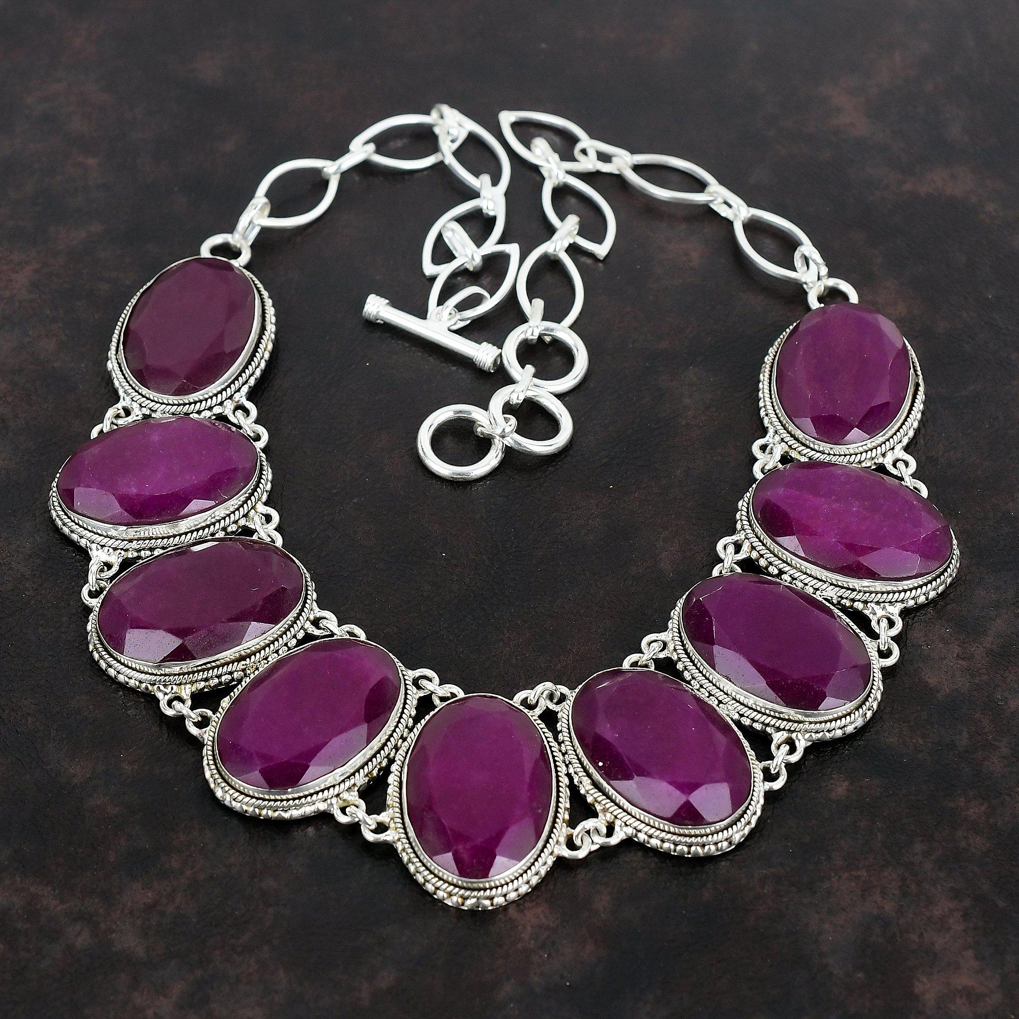 Faceted Kashmir Ruby Necklace Gemstone Vintage Necklace 925 Sterling Silver Adjustable Chain Necklace Handmade Elegant Jewelry Wedding Gifts