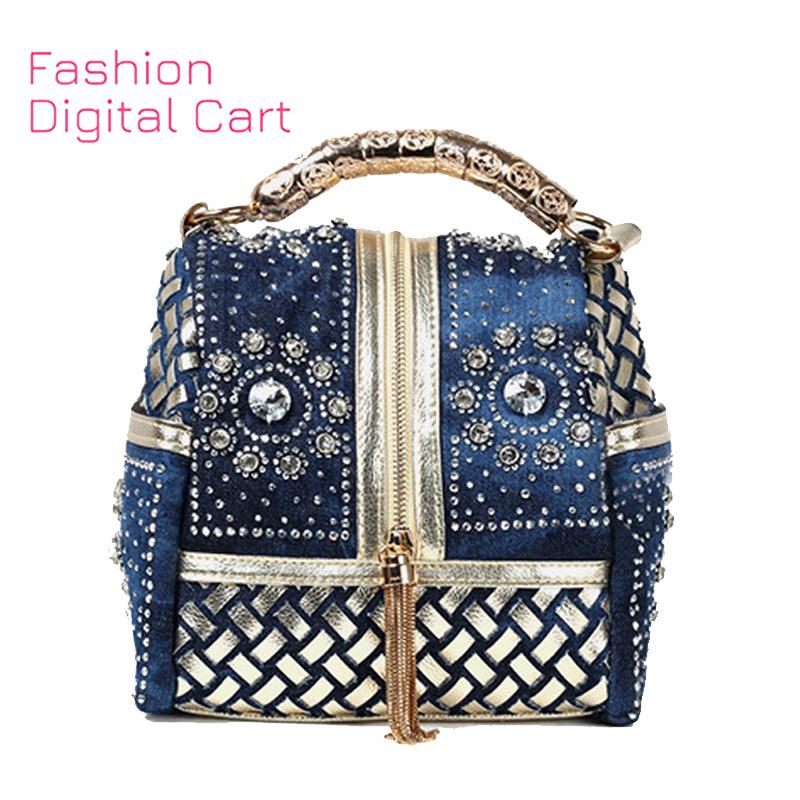 Дизайнерская тканая женская сумка Известный бренд со стразами Сумка на плечо Роскошные сумки Джинсовая сумка