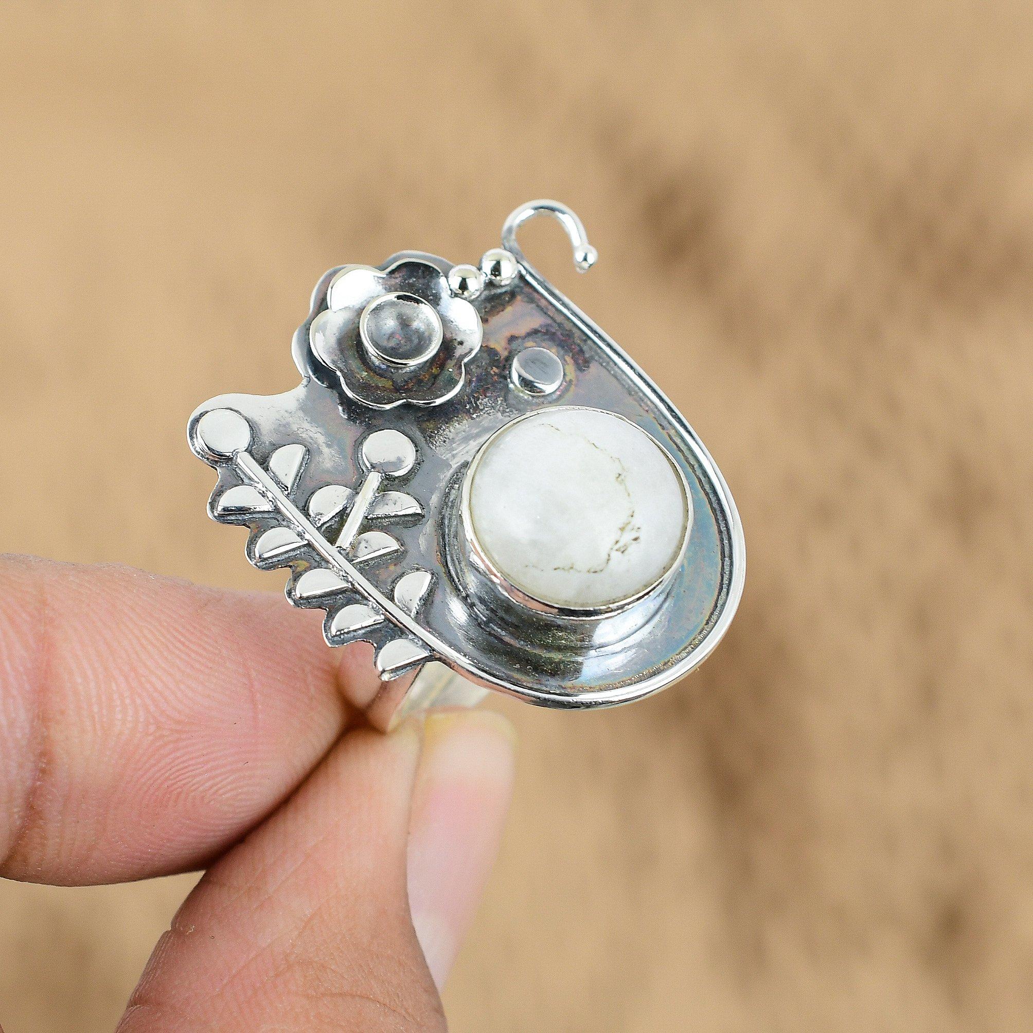 Round Crown Chakra Natural Rainbow Moonstone Flower New Ring 925 Sterling Silver