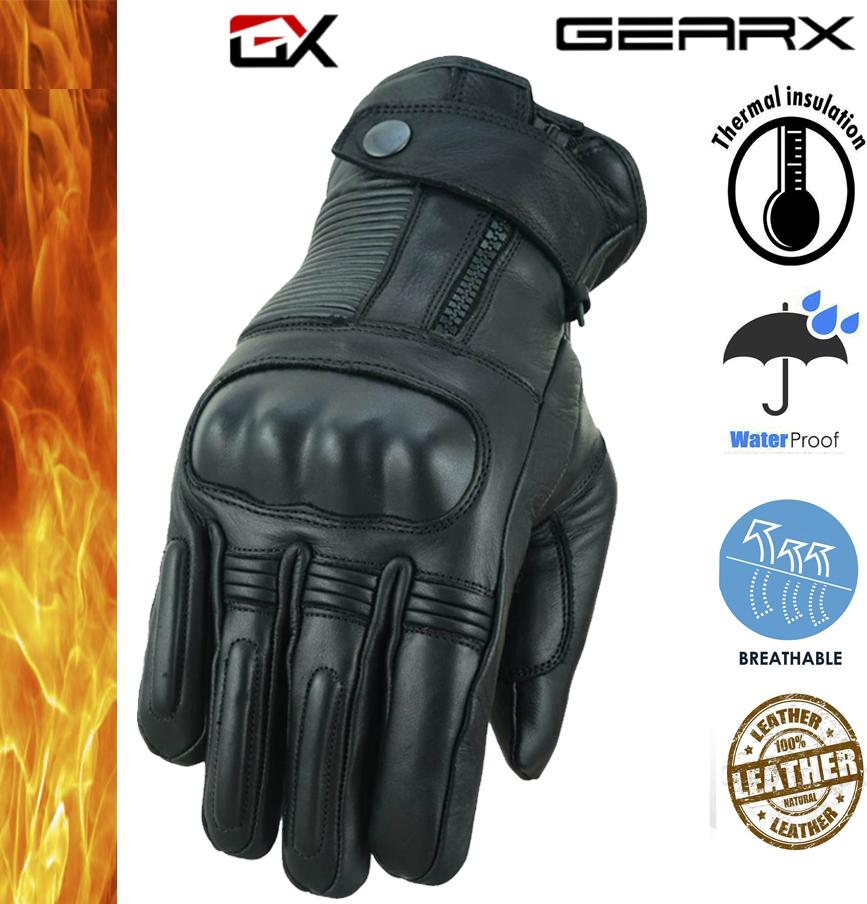 GearX Sniper Leather Motorbike Gloves Thermal Waterproof Winter Protection