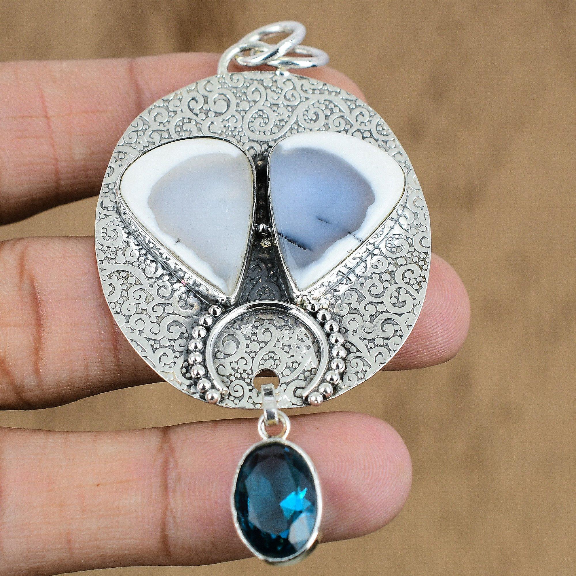 Натуральный Дендритовый Опал Драгоценный Камень Ювелирные Изделия Подвеска из Стерлингового Серебра 925 пробы для Девочек