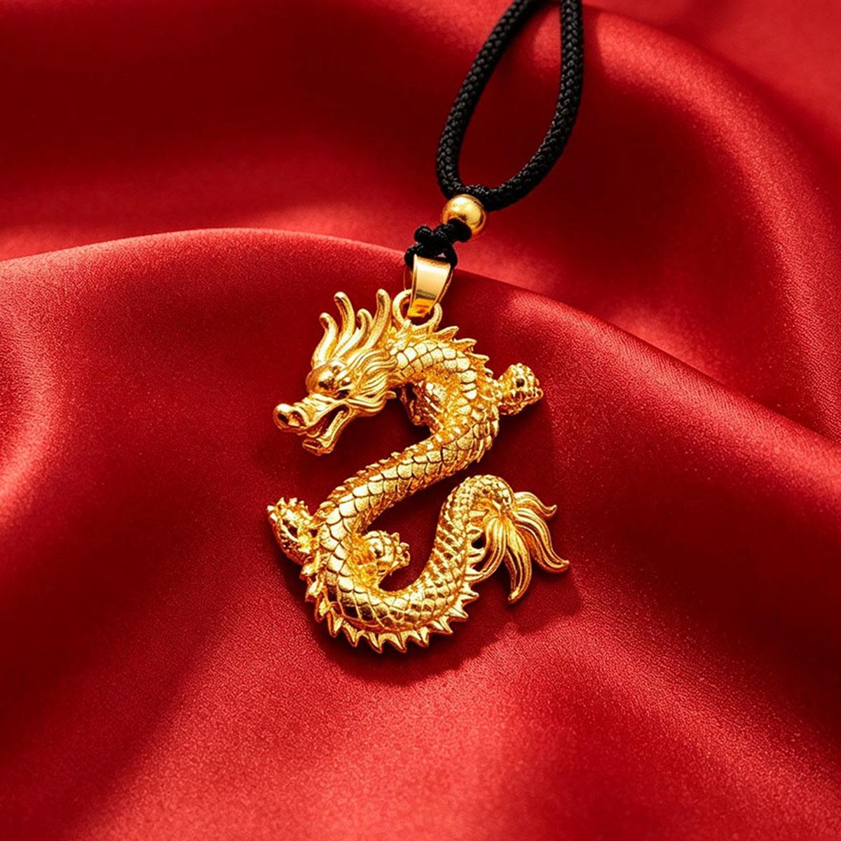 New Gold Dragon Pendant Necklace, Fashionable and Versatile for Men and Women, Couple Flying Dragon in the Sky, Zodiac Year of the Dragon Charm