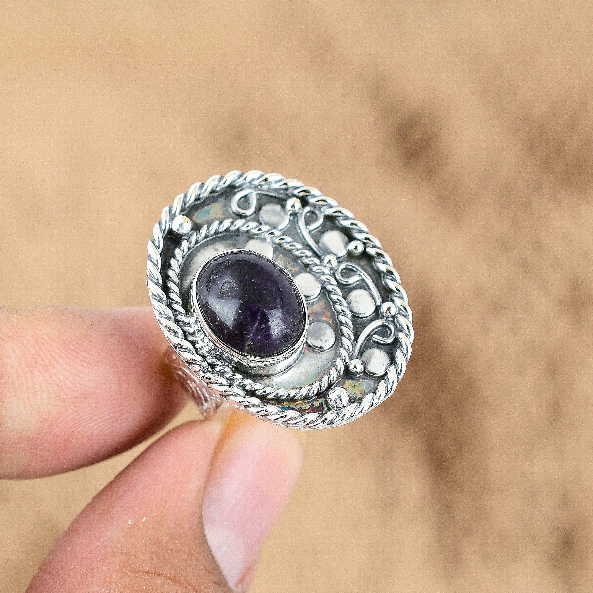 Африканский Аметист Драгоценный Камень Обещание Сестра Уникальное Кольцо Ювелирное Изделие 925 Стерлинговое Серебро