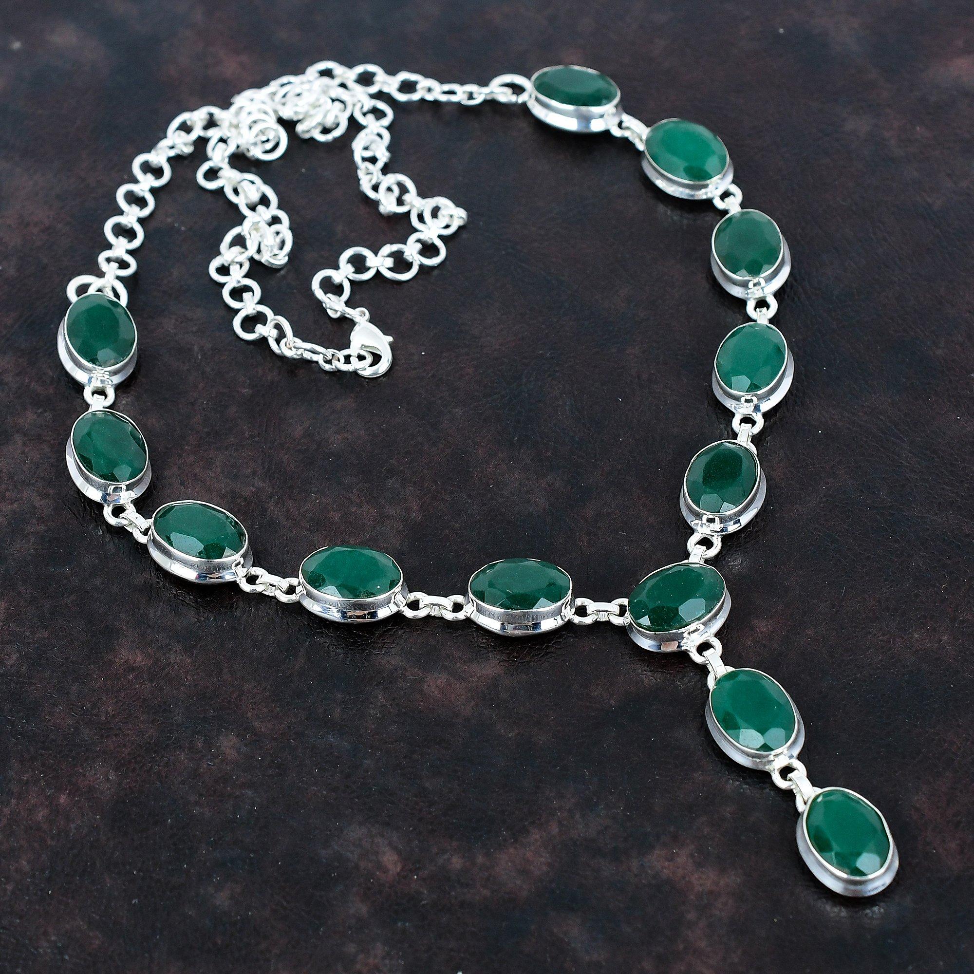 Faceted Zambian Emerald Gemstone Necklace Elegant Jewelry 925 Sterling Silver Adjustable Chain Necklace Handmade Boho Necklace Wedding Gifts