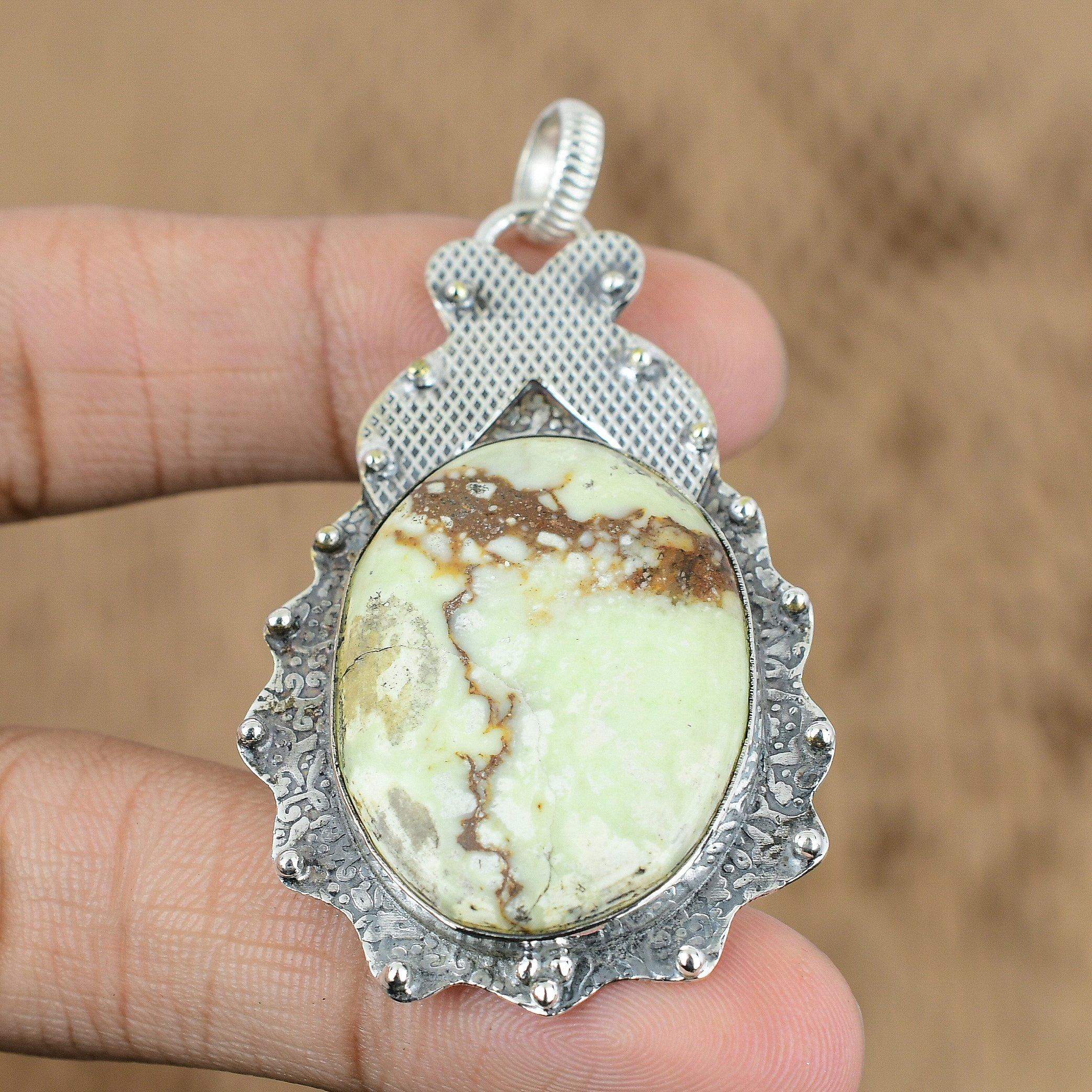 Natural Lemon Chrysoprase Gemstone Pendant 925 Sterling Silver Jewelry For Women