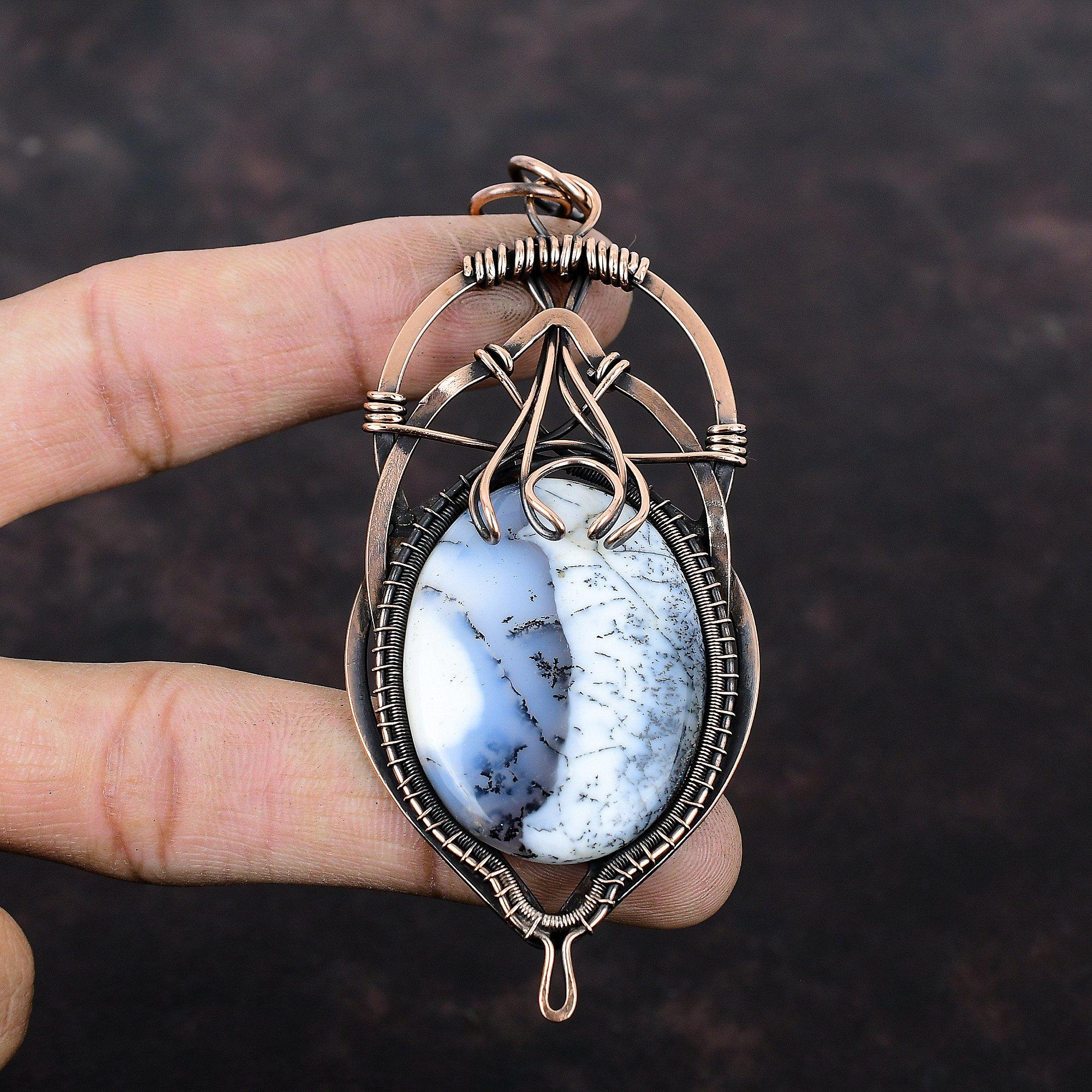 Dendrite Opal Pendant Copper Wire Wrapped Pendant Gemstone Pendant Handmade Copper Jewelry Brand New Pendant Wire Wrap Jewelry Gift For Her